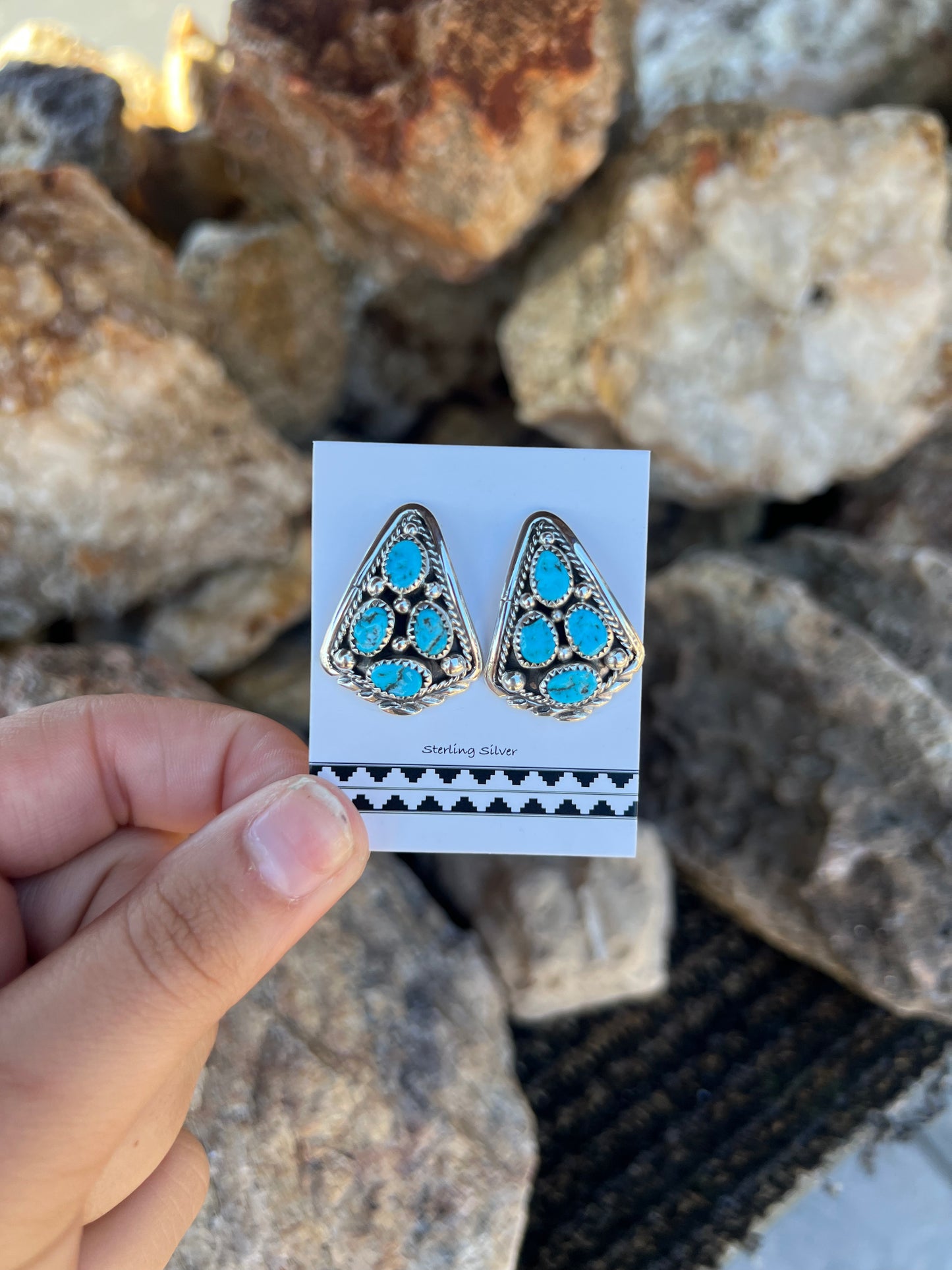 Genuine Turquoise Triangle Cluster Earrings