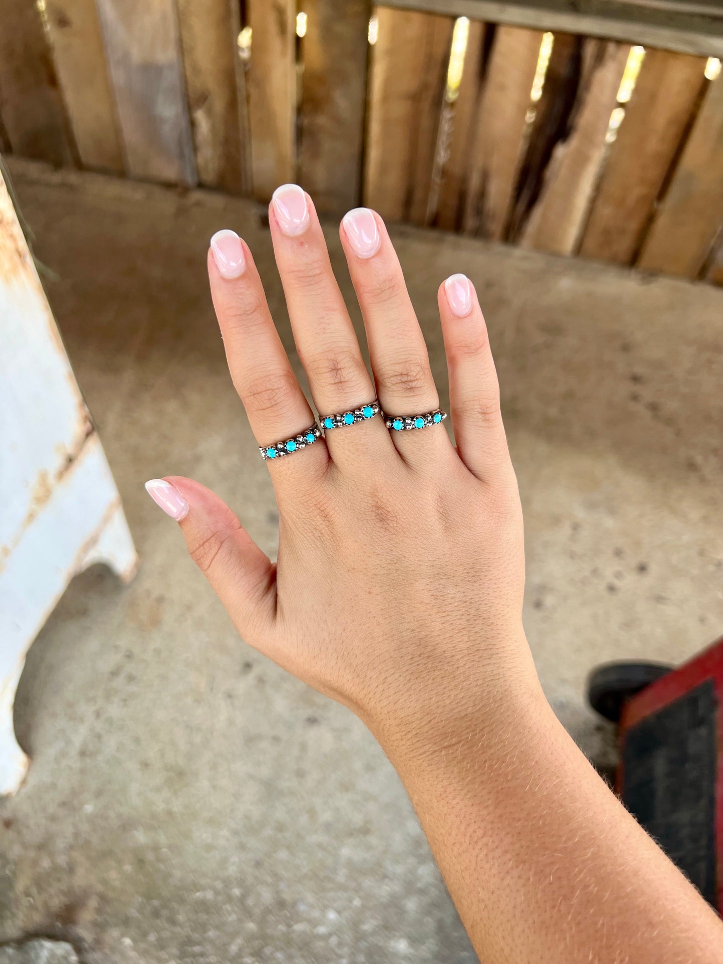 The Lola Three Stone Genuine Turquoise Sterling Silver Ring