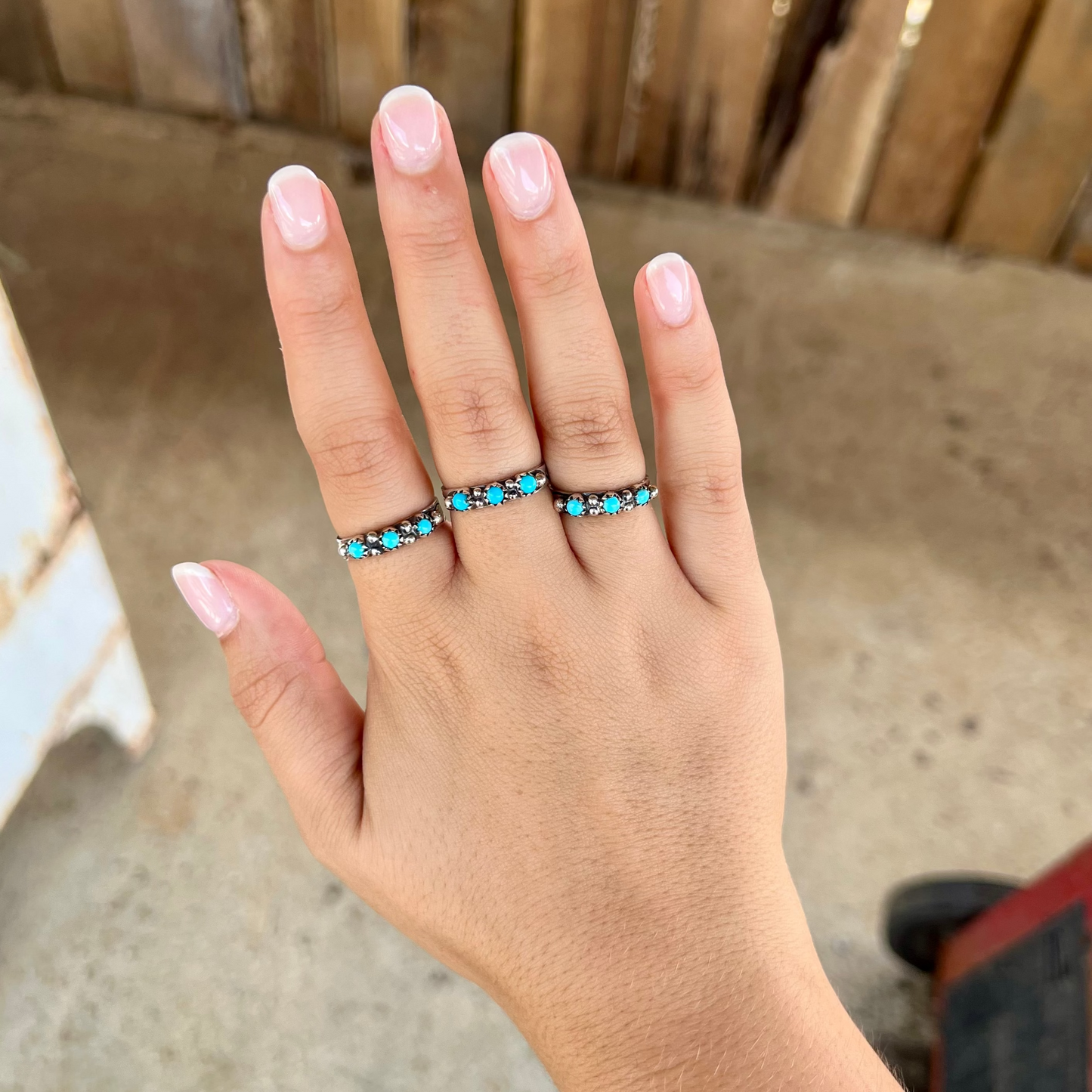 The Lola Three Stone Genuine Turquoise Sterling Silver Ring