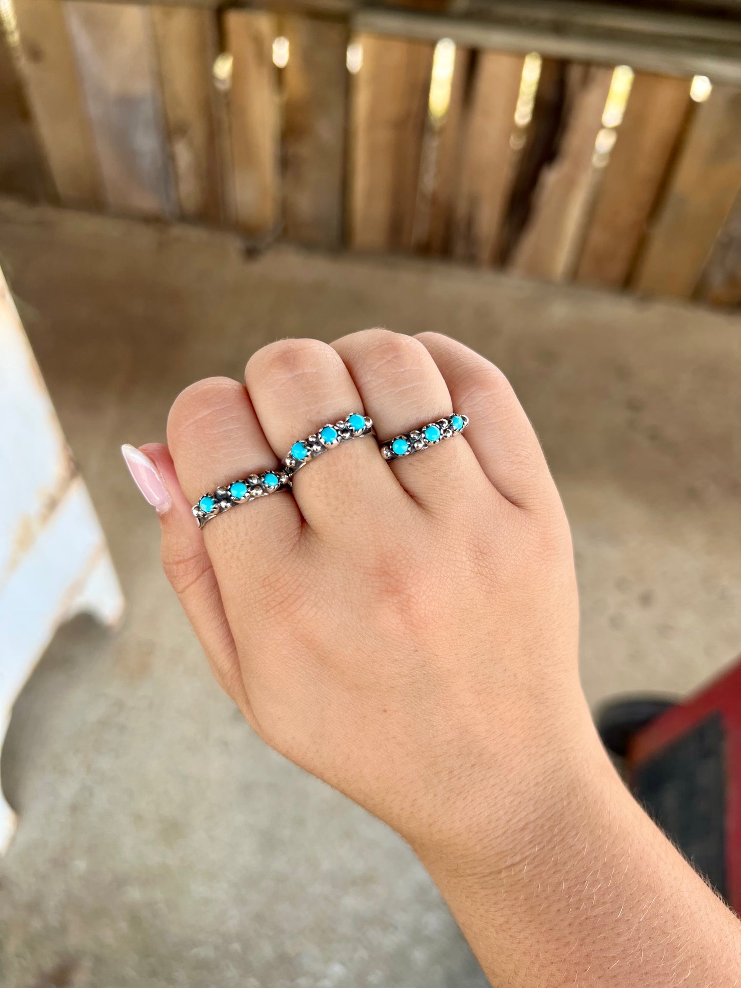 The Lola Three Stone Genuine Turquoise Sterling Silver Ring