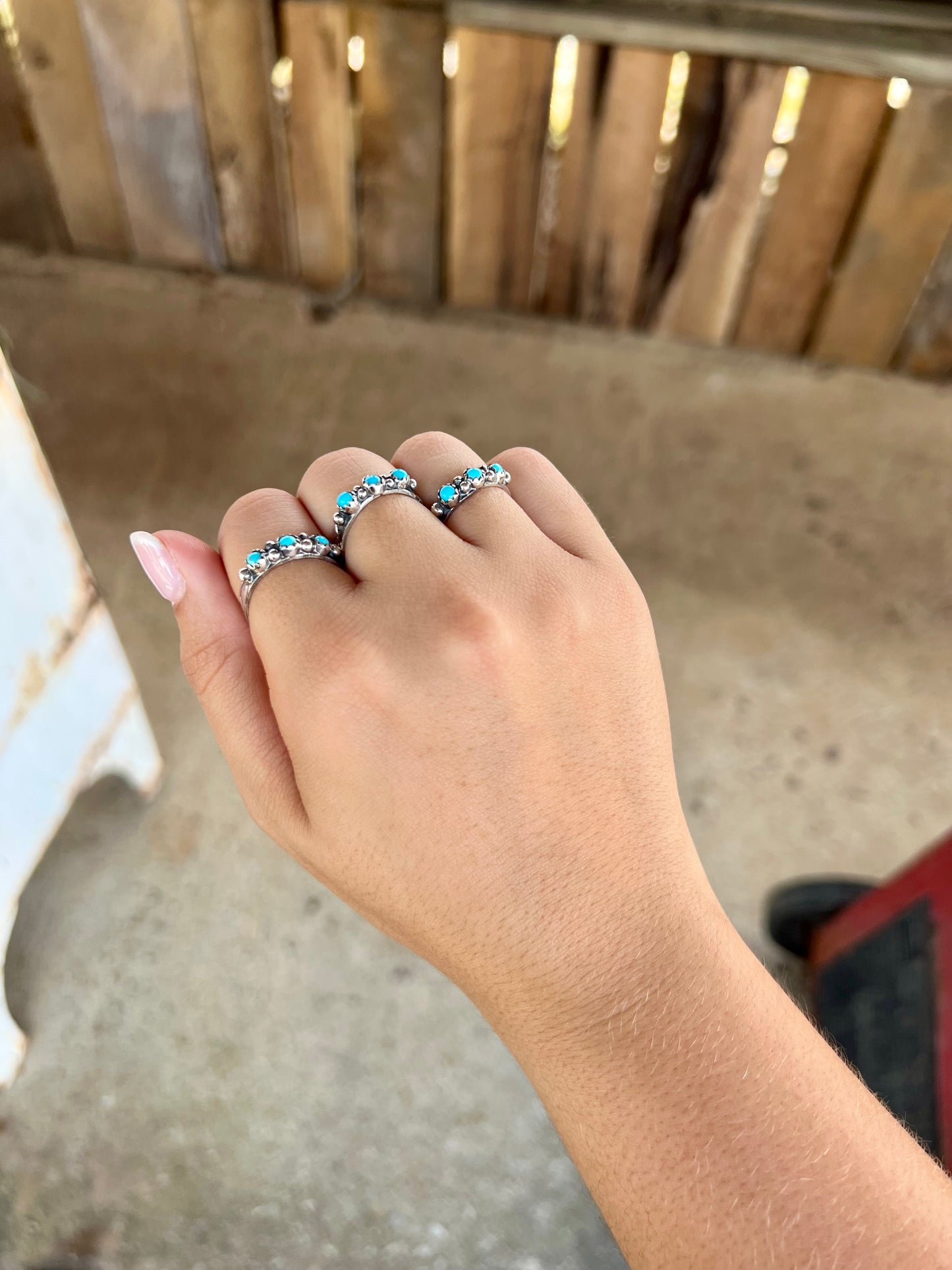 The Lola Three Stone Genuine Turquoise Sterling Silver Ring
