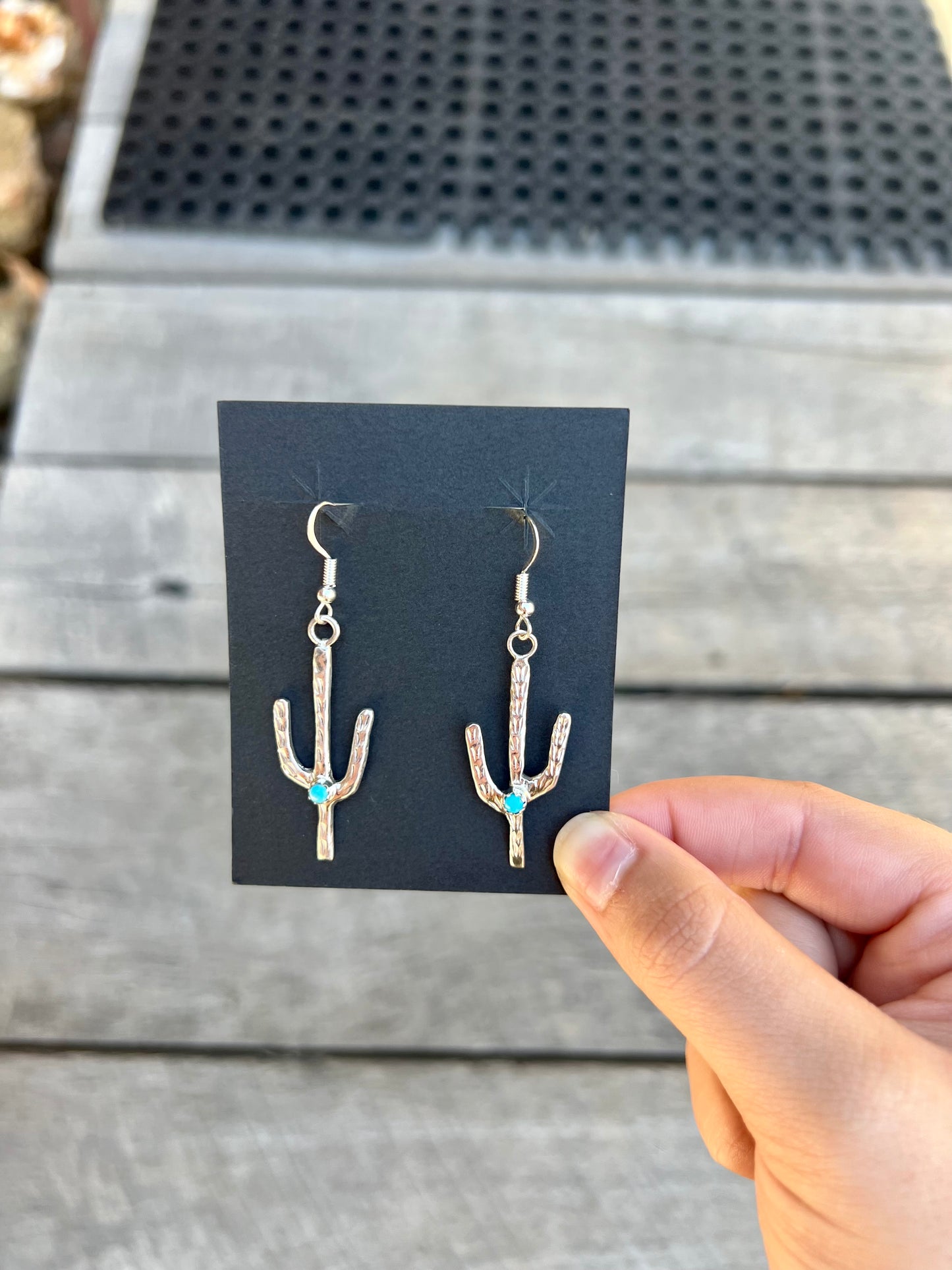 Genuine Turquoise Sterling Silver Cactus Earrings