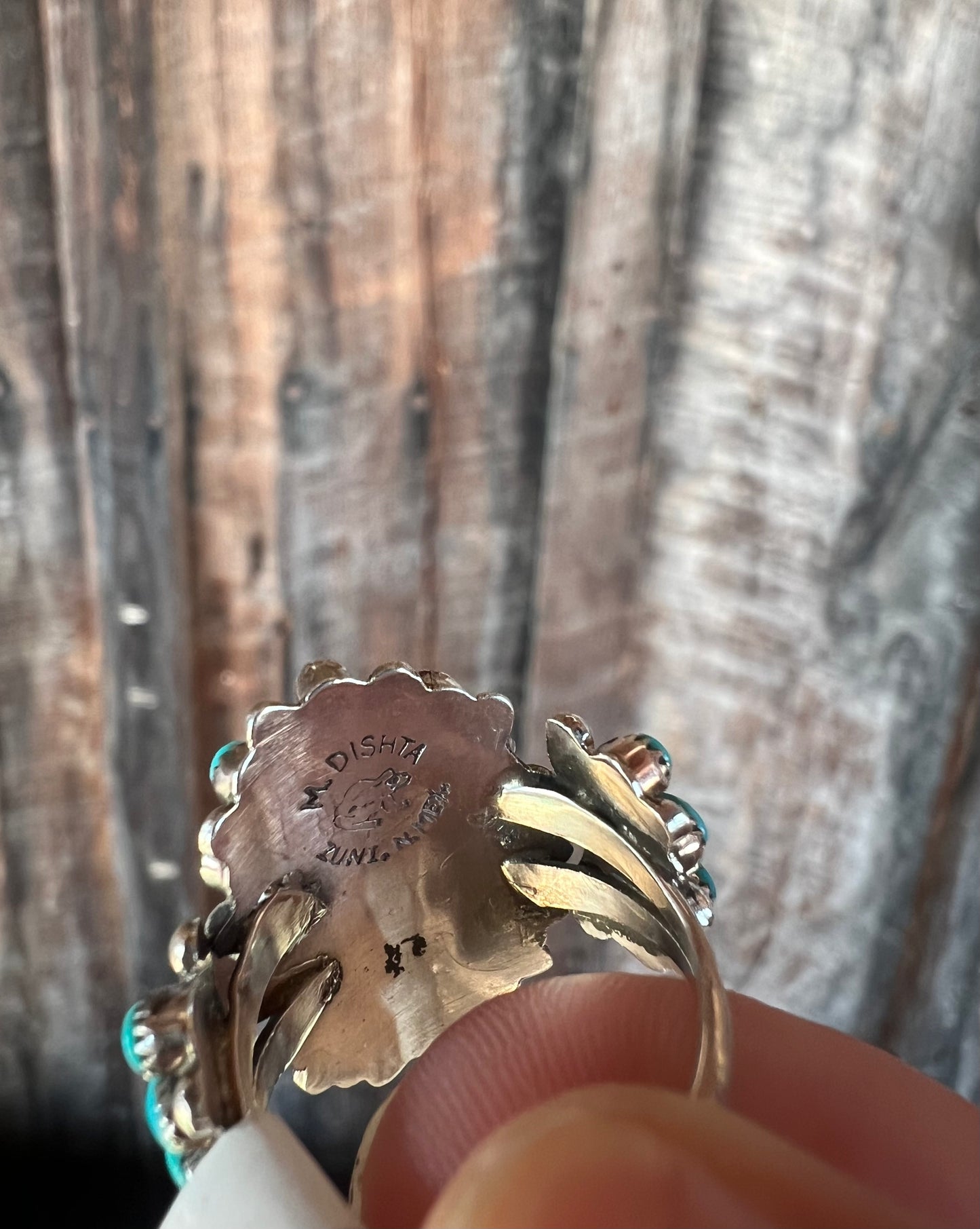 Genuine Turquoise Sterling Silver Zuni Handmade Petti Point Cluster Ring