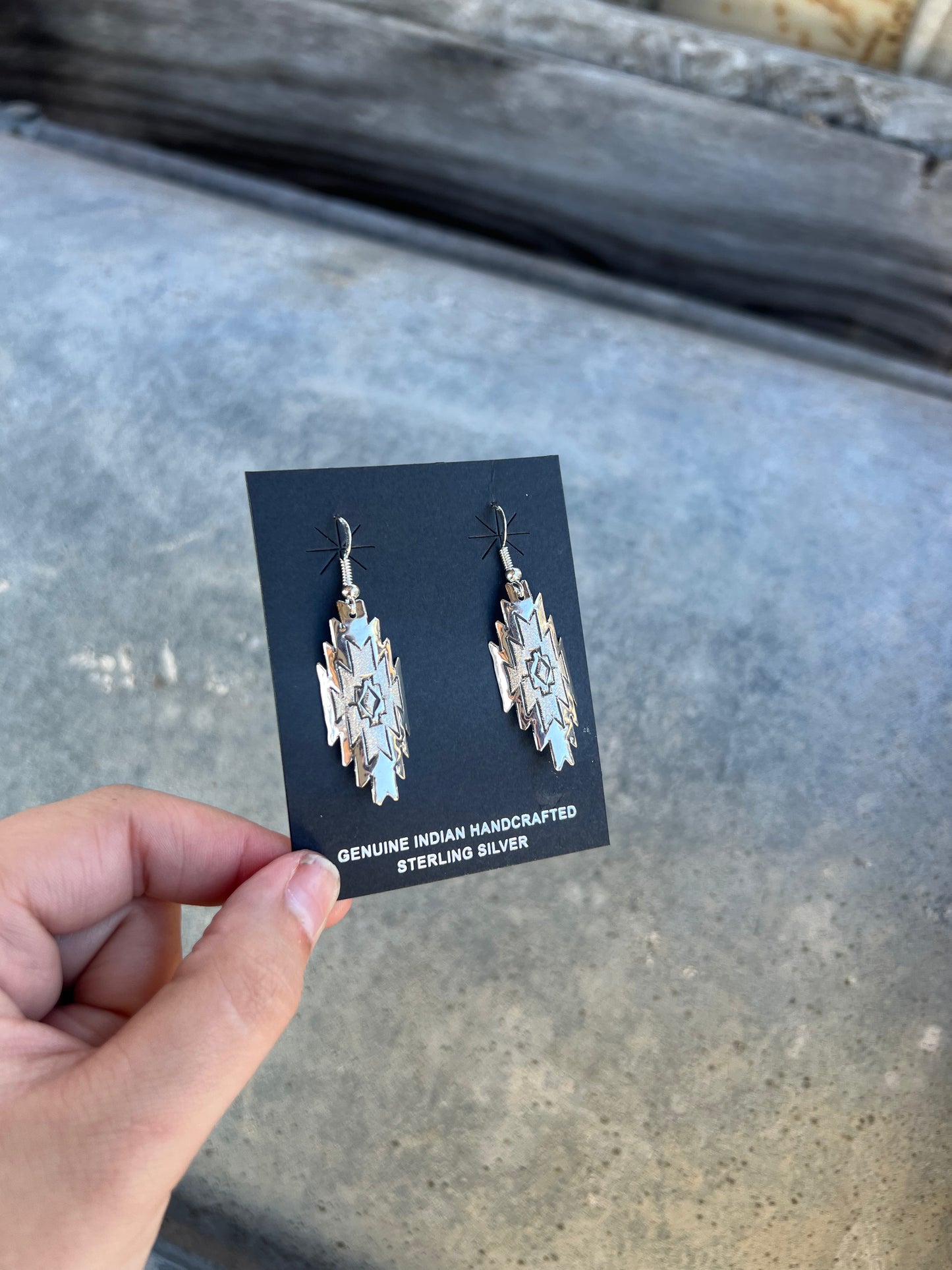 Authentic Native American Handmade Aztec Sterling Silver Dangle Earrings