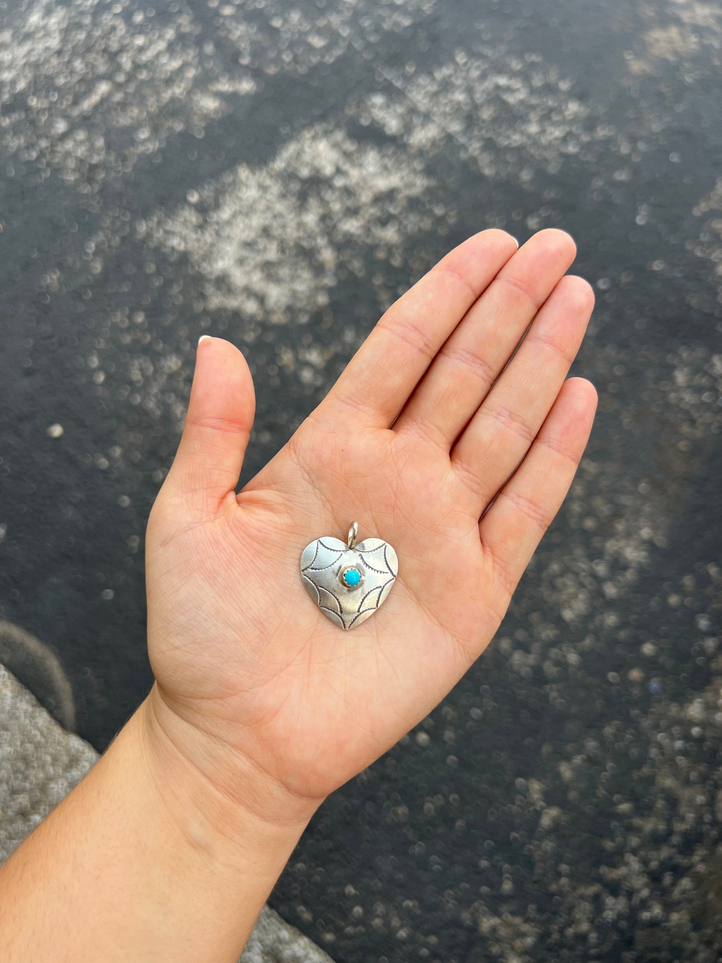 Sterling Silver Stamped Heart Genuine Turquoise Stone Pendant