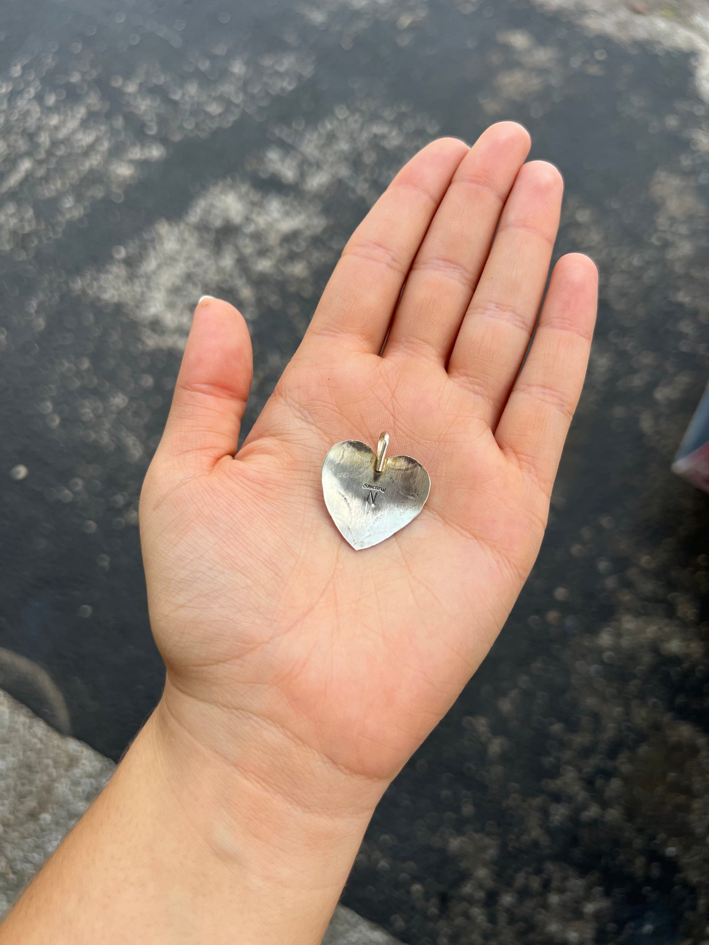Sterling Silver Stamped Heart Genuine Turquoise Stone Pendant