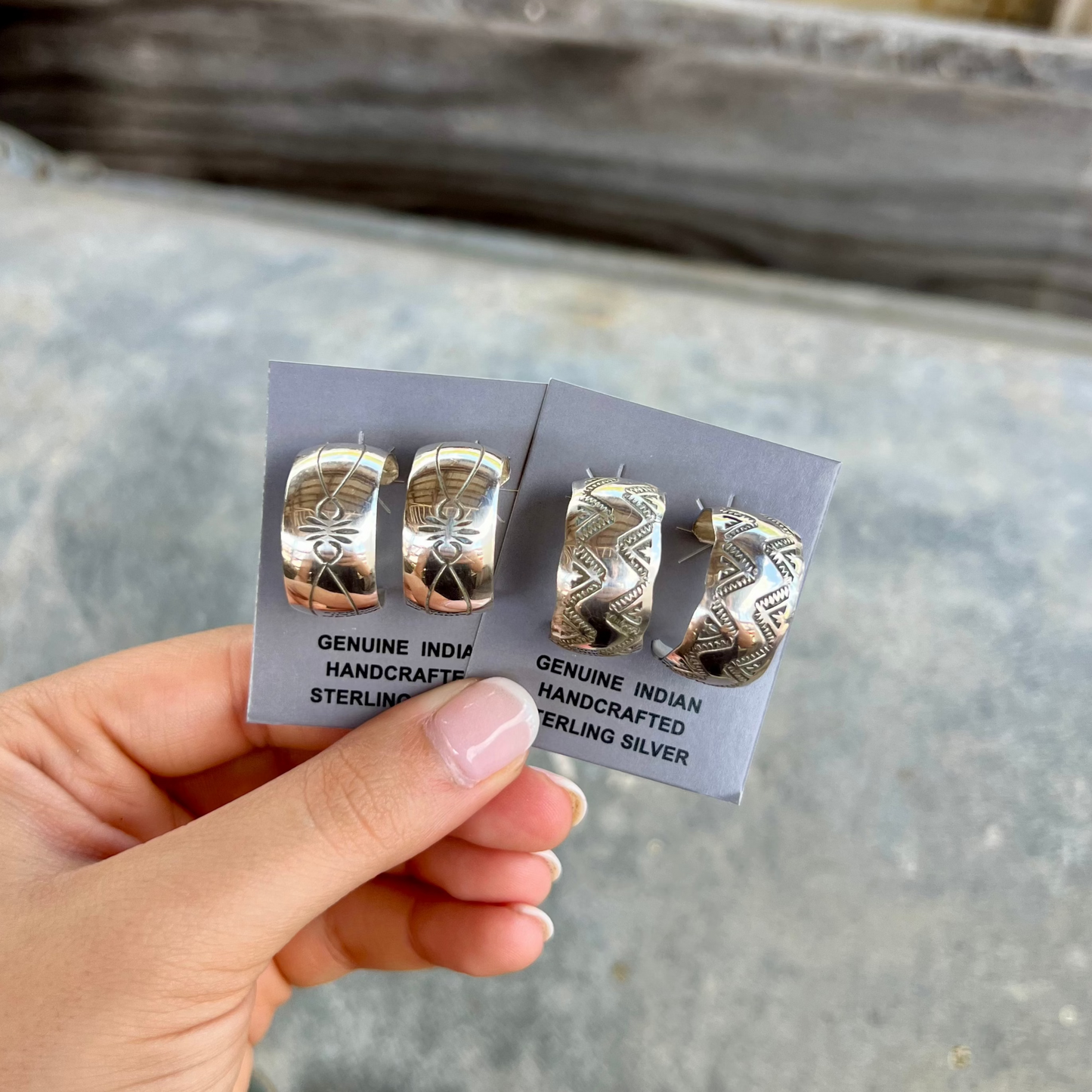 Stamped Sterling Silver Hoop Earrings