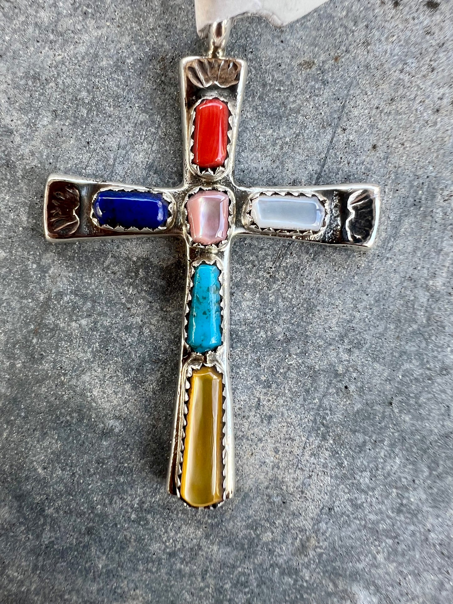 6 Multi Stone Sterling Silver Cross Pendant