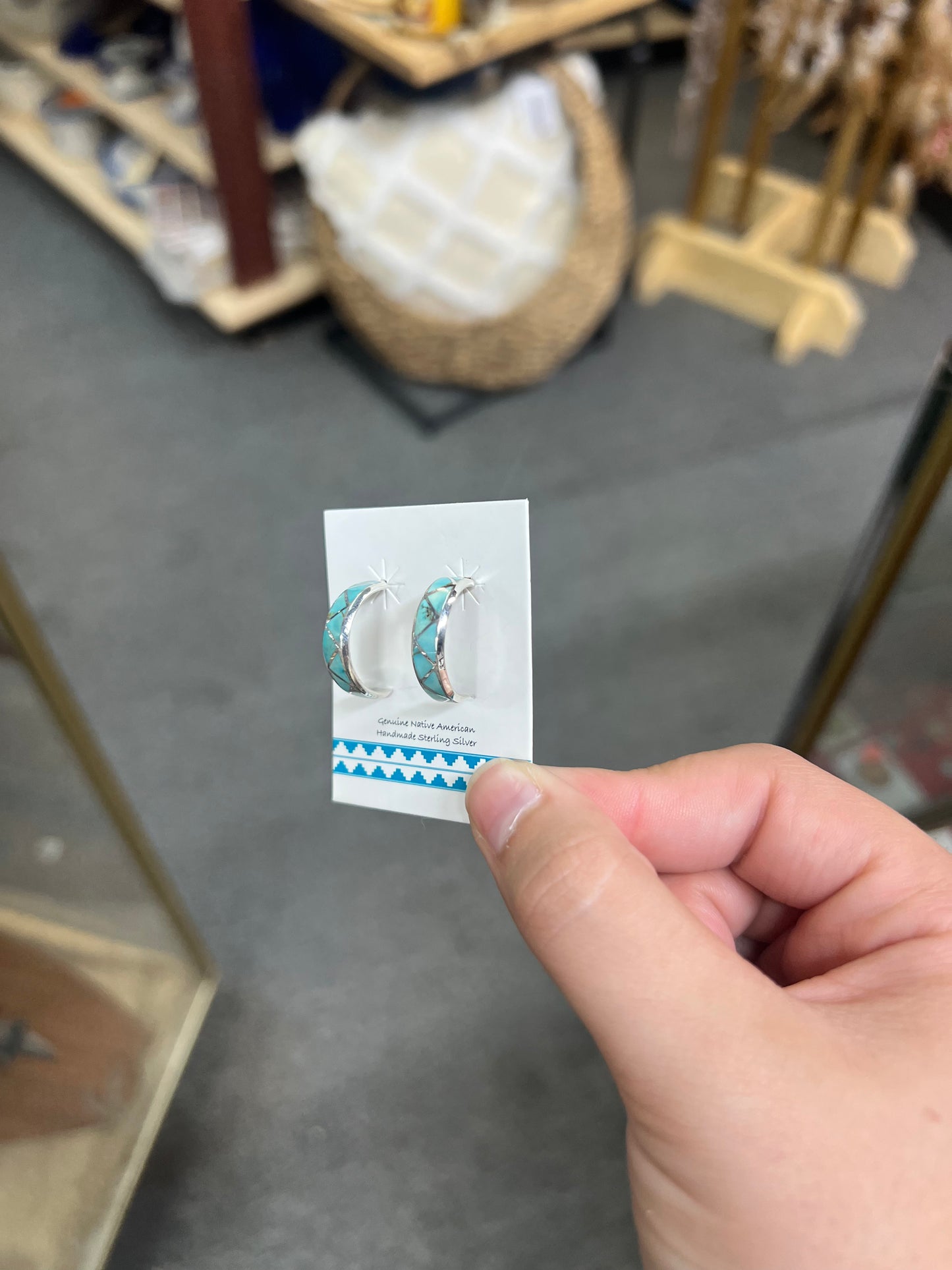 Authentic Turquoise and Sterling Silver Inlay Hoop Earrings