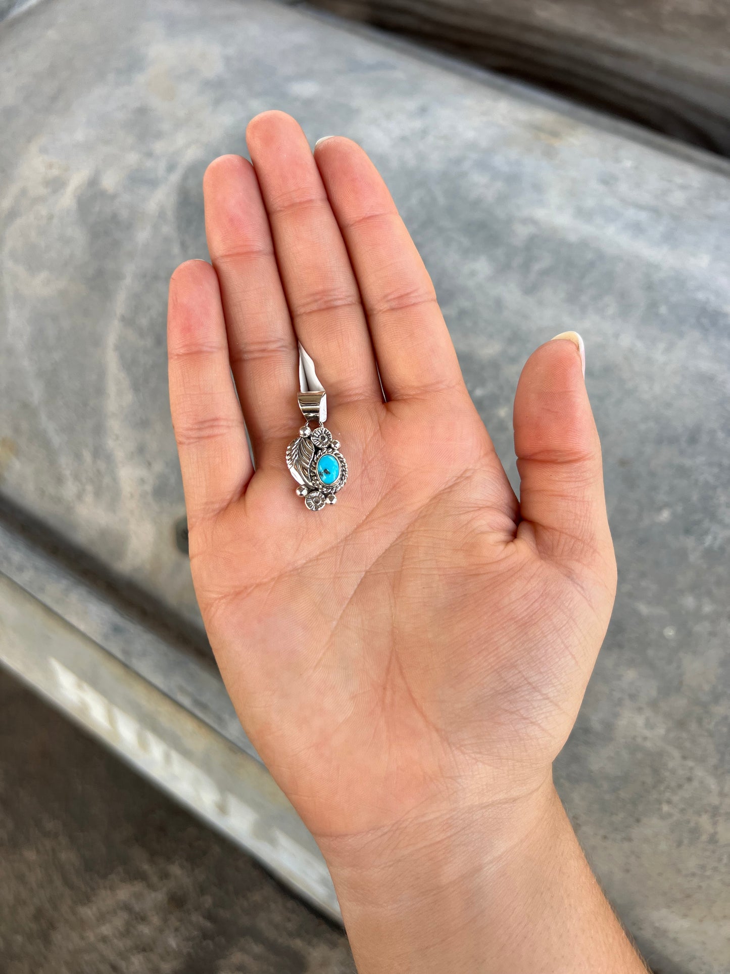 Sterling Silver Genuine Turquoise Pendant with leaf and silver drops