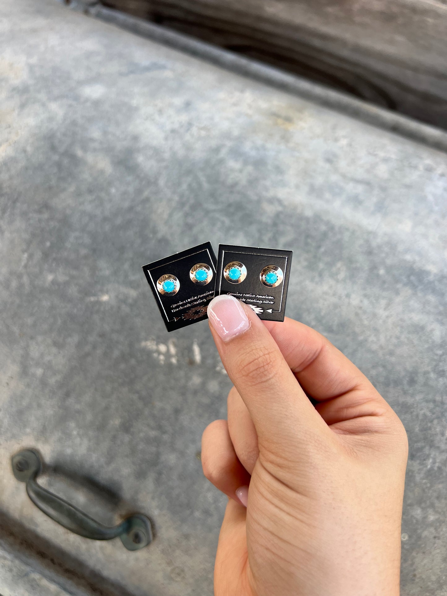 Genuine Turquoise Sterling Silver Disc Stud Earrings