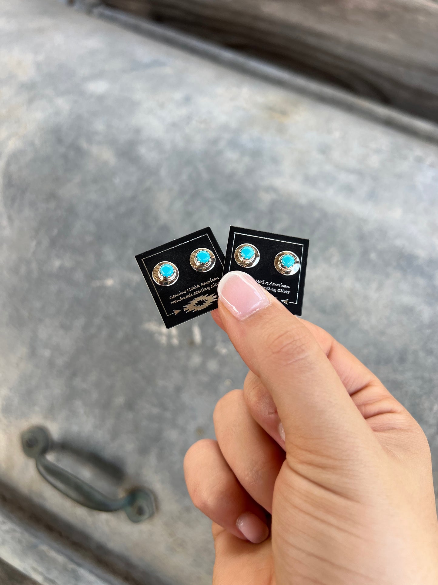 Genuine Turquoise Sterling Silver Disc Stud Earrings