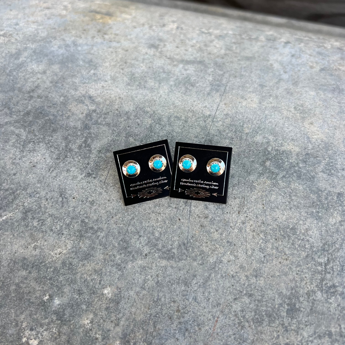 Genuine Turquoise Sterling Silver Disc Stud Earrings