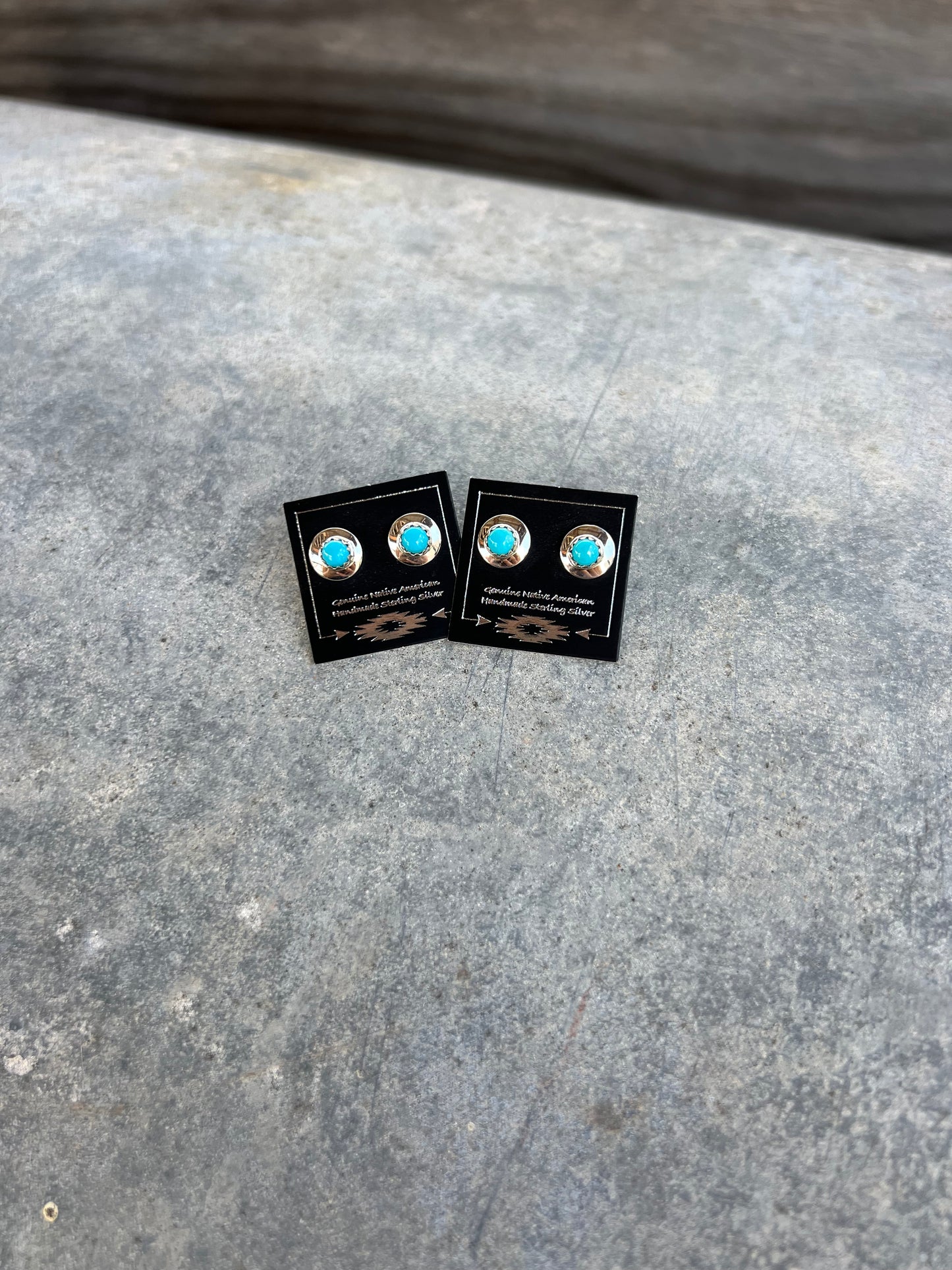 Genuine Turquoise Sterling Silver Disc Stud Earrings
