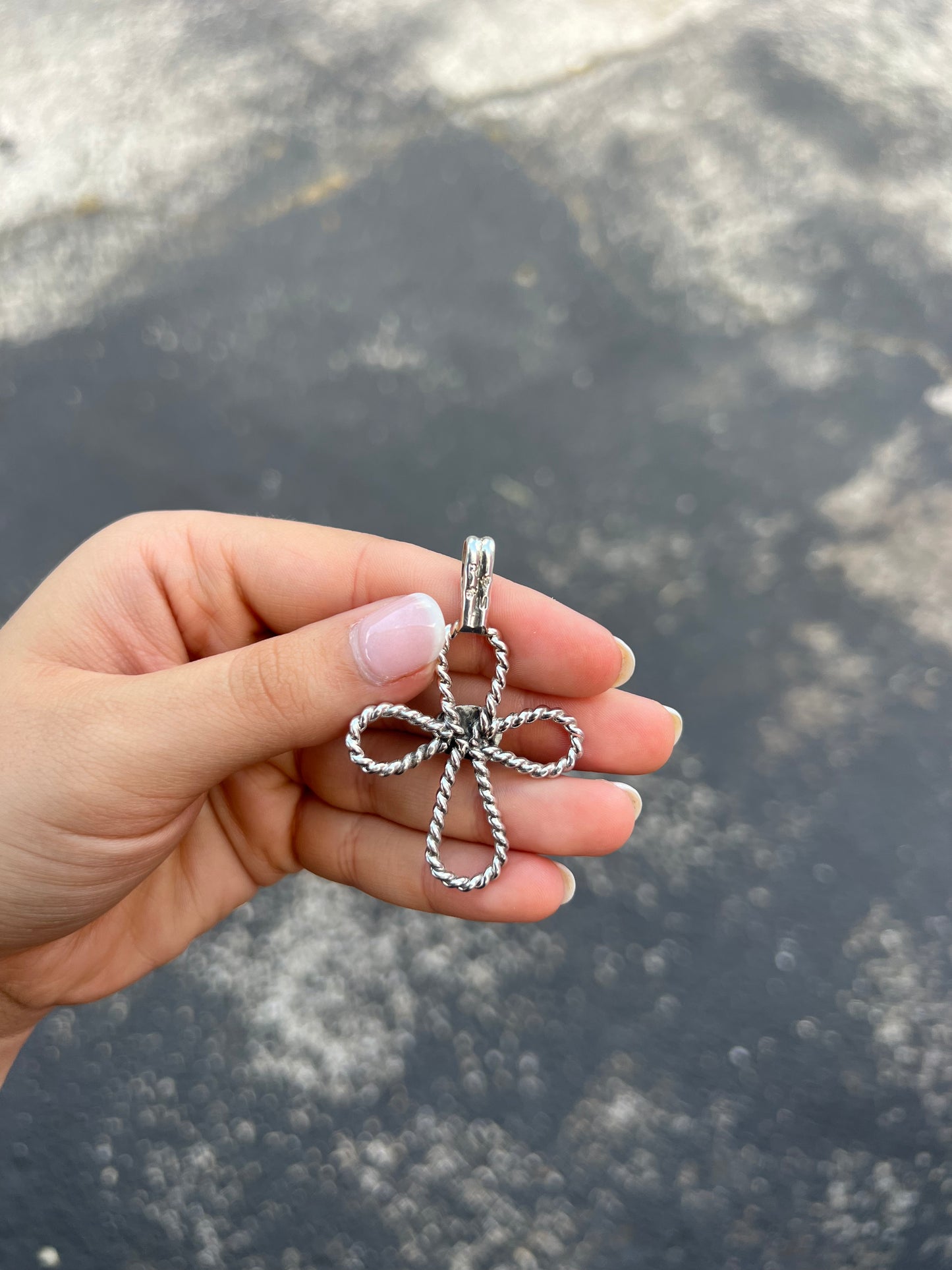 Genuine Turquoise Twisted Sterling Silver Cross Pendant