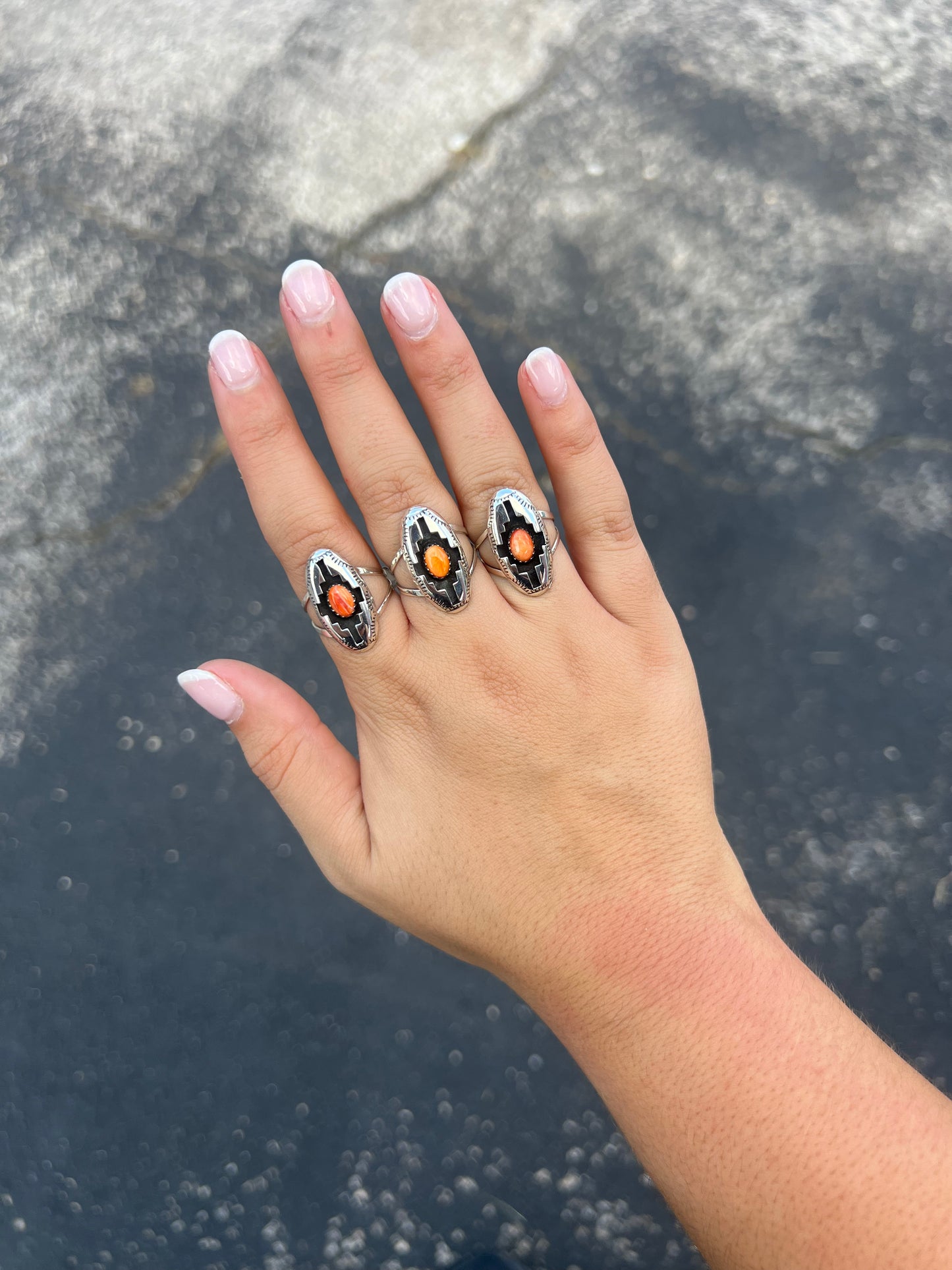Genuine Orange Spiny Oyster Sterling Silver Shadowbox Ring