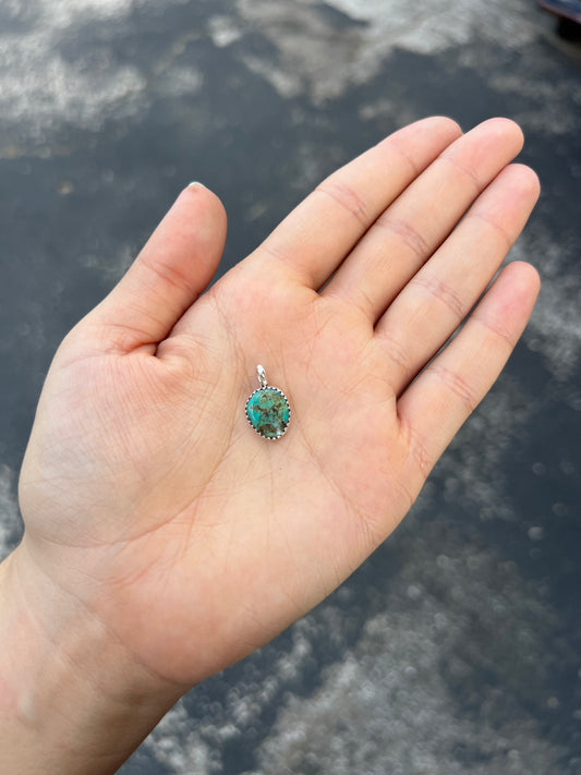Genuine Turquoise Oval Sterling Silver Pendant
