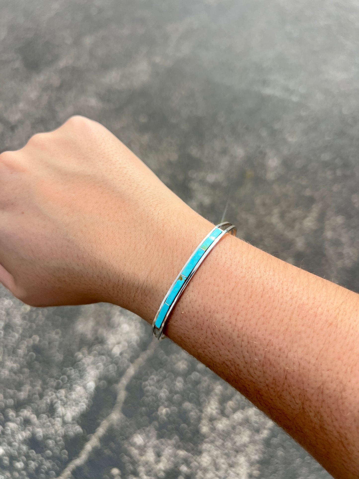Kingman Turquoise 4 Section Inlay Sterling Silver Cuff