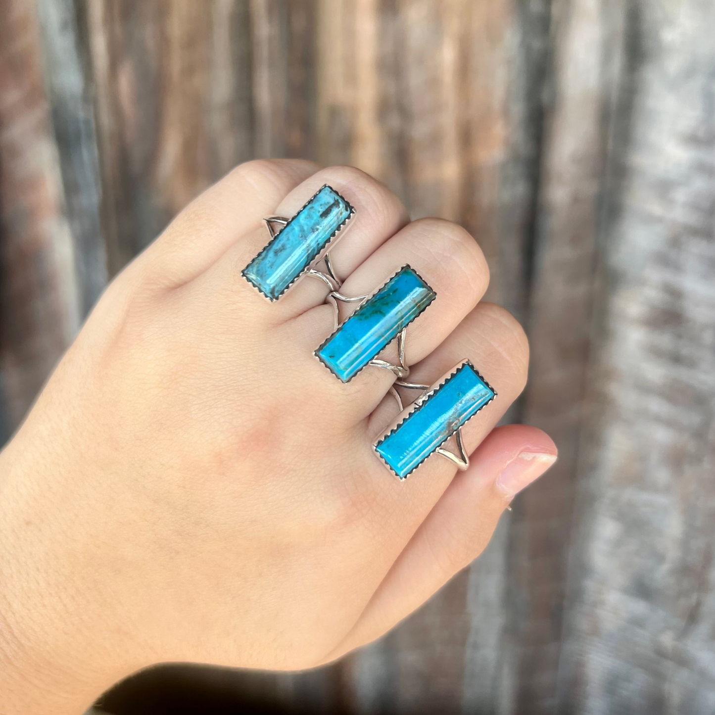 Genuine Kingman Turquoise Sterling Silver Bar Ring