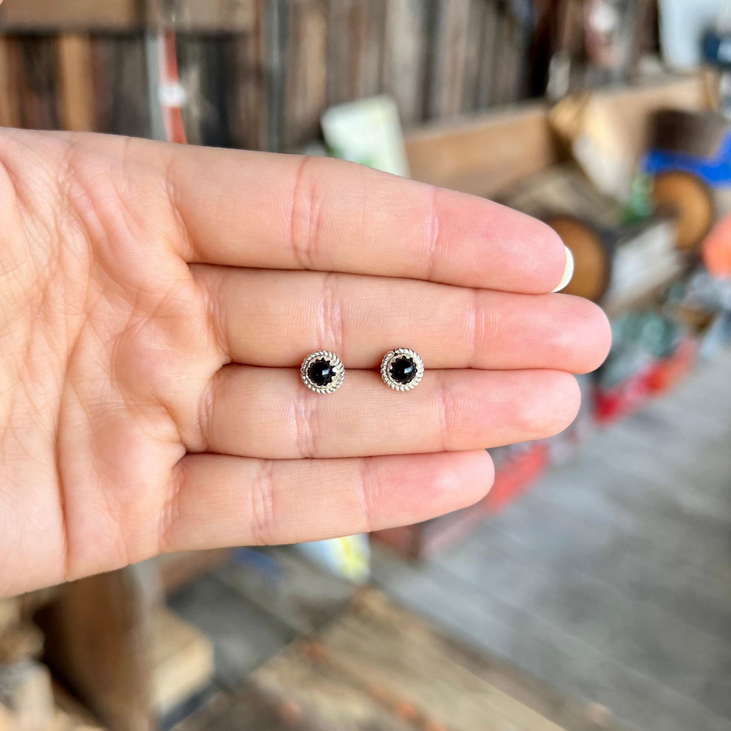 Round Black Onyx Sterling Silver Mini Studs