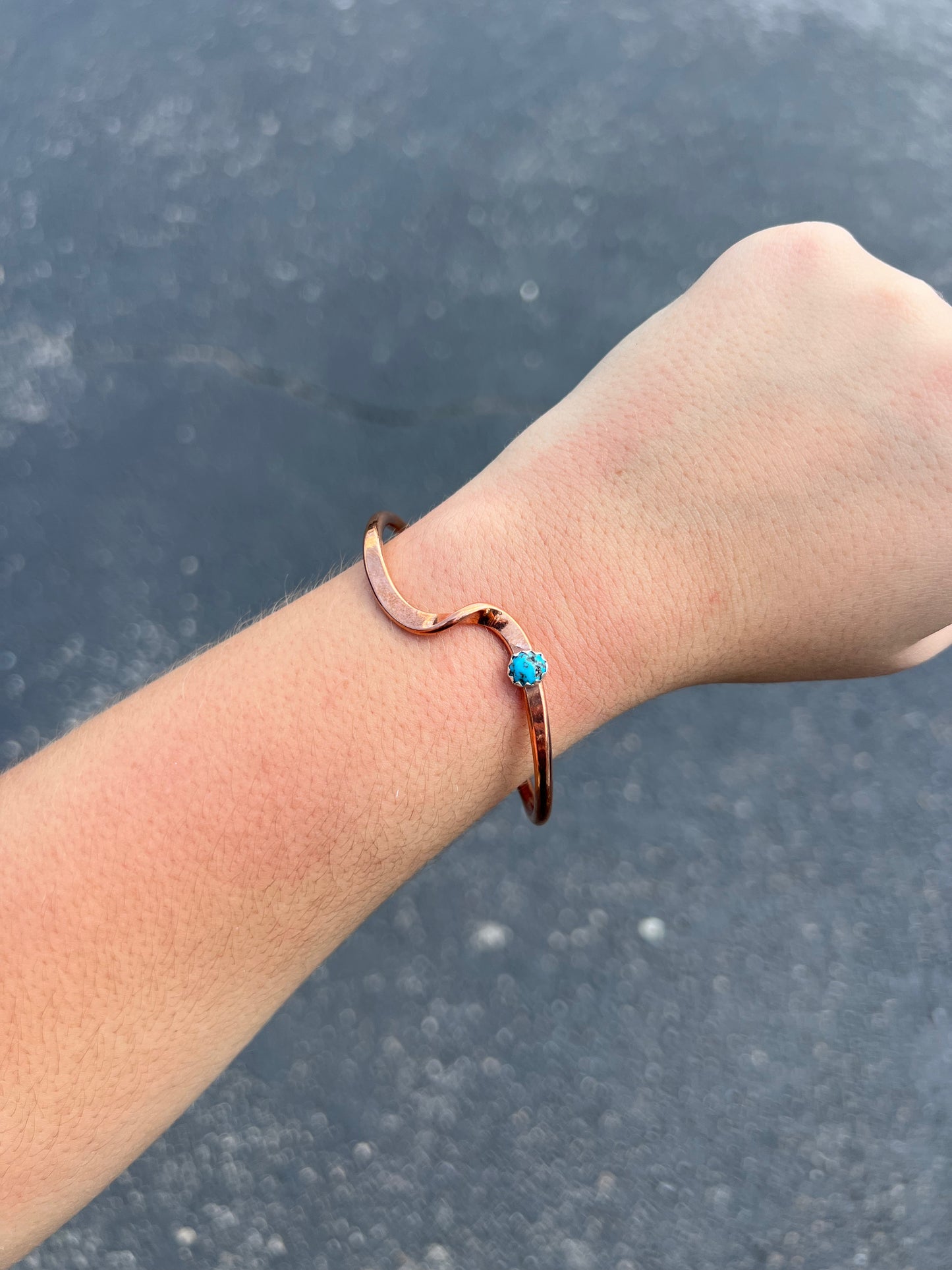 Genuine Turquoise Copper Wave Cuff Bracelet