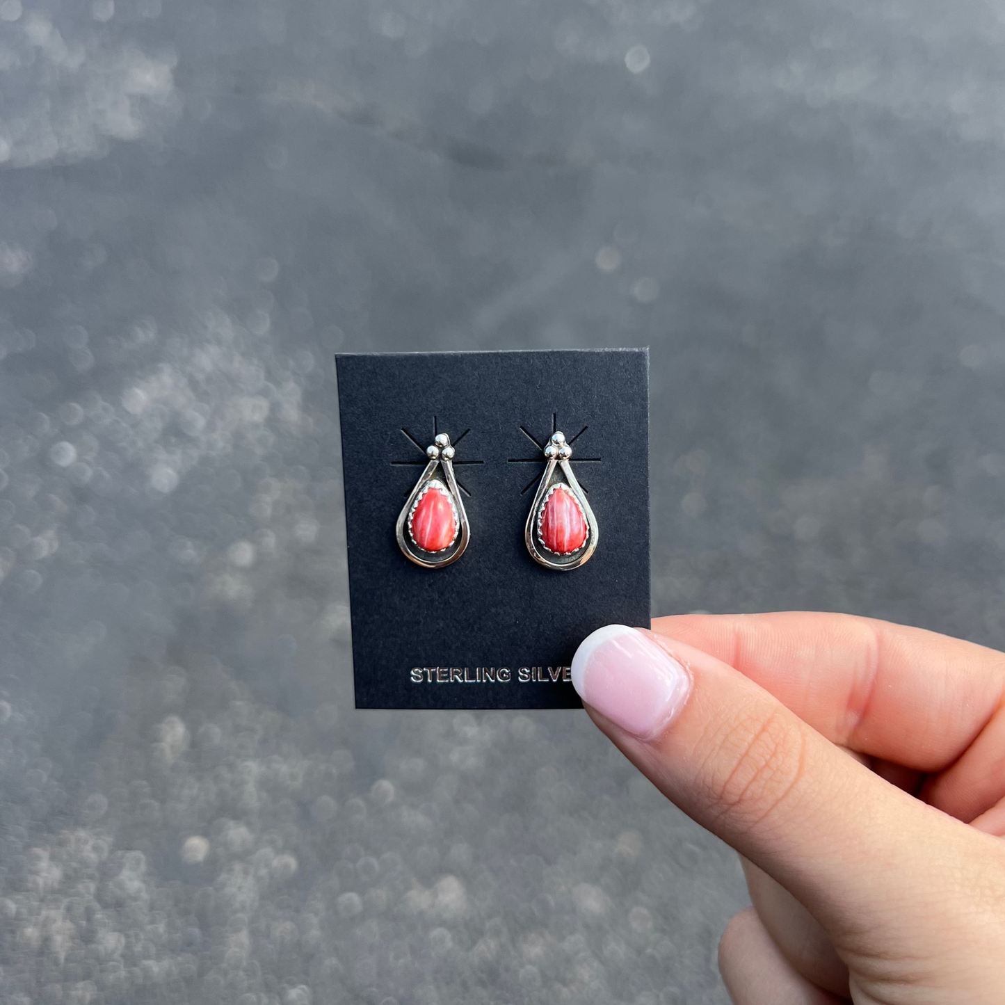 Genuine Spiny Oyster Sterling Silver Teardrop Studs