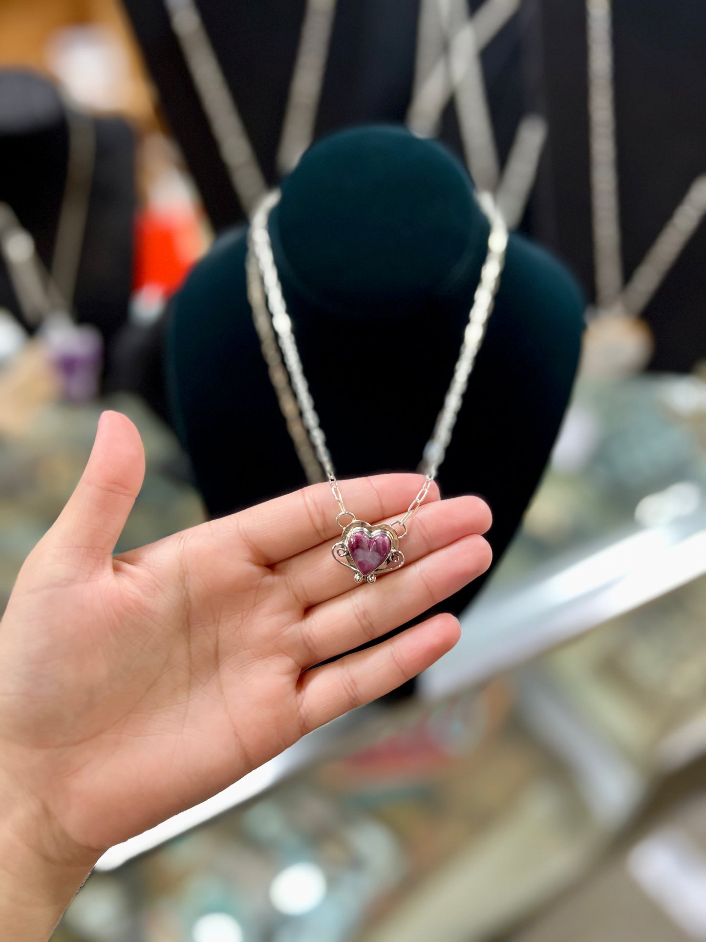 Genuine Spiny Oyster Sterling Silver Heart Necklace