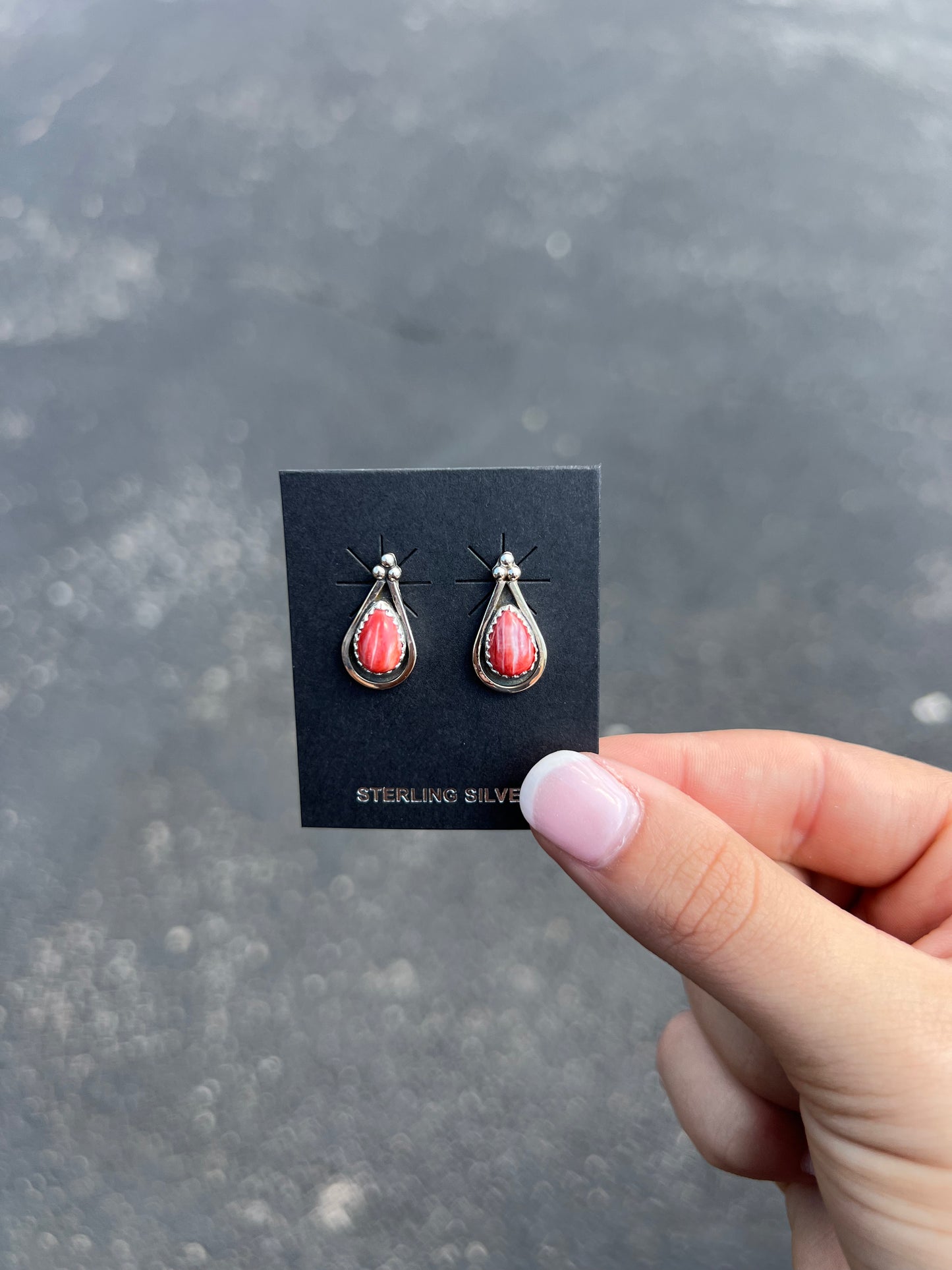 Genuine Spiny Oyster Sterling Silver Teardrop Studs