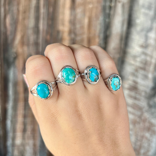 Genuine Turquoise Sterling Silver Oval Scallop Ring