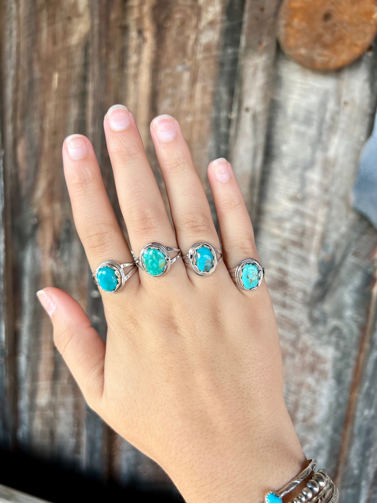 Genuine Turquoise Sterling Silver Oval Scallop Ring