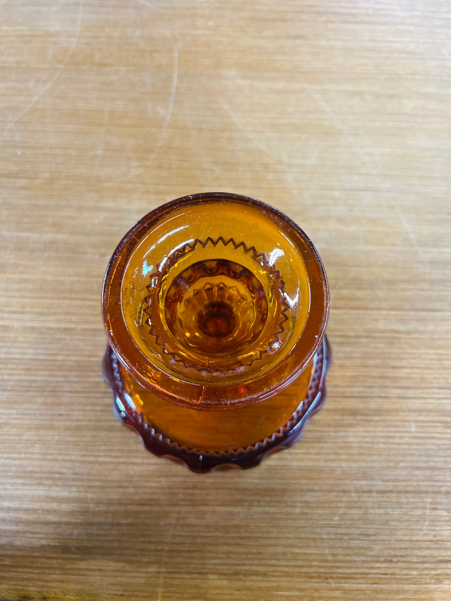 Vintage Indiana Glass Amber Kings Crown Thumbprint Pedestal Candy Dish