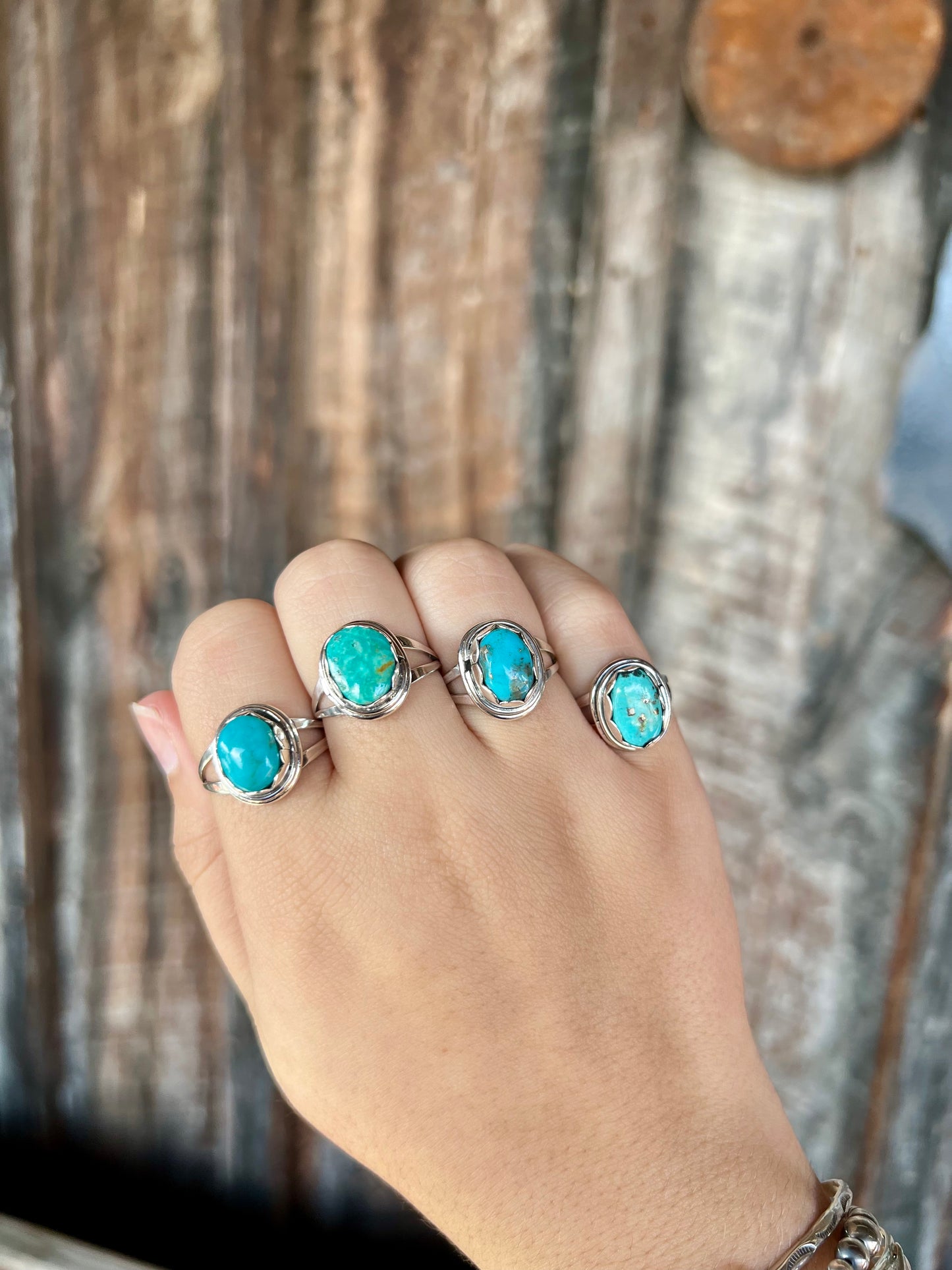 Genuine Turquoise Sterling Silver Oval Scallop Ring