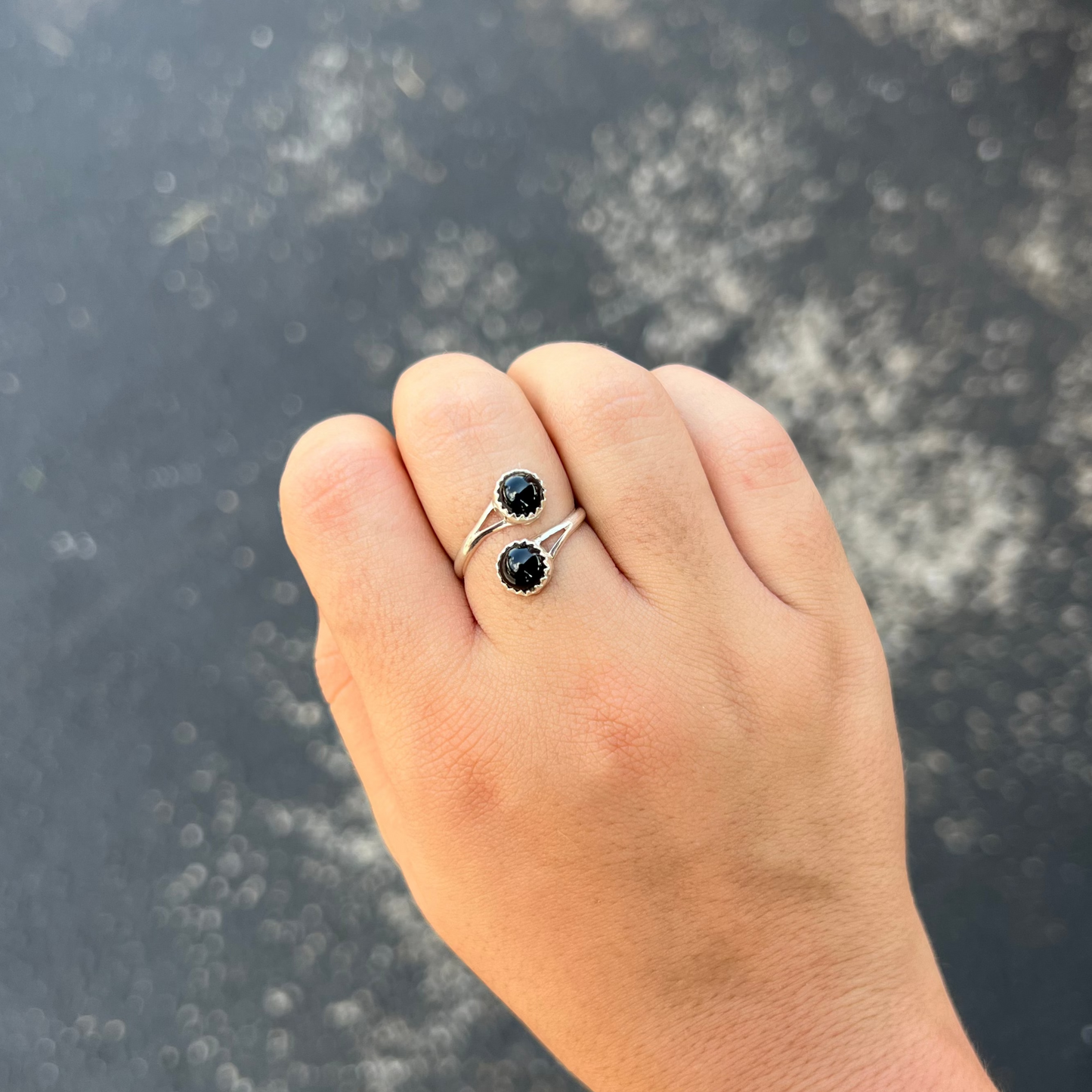 Black Onyx Sterling Silver Wrap Ring