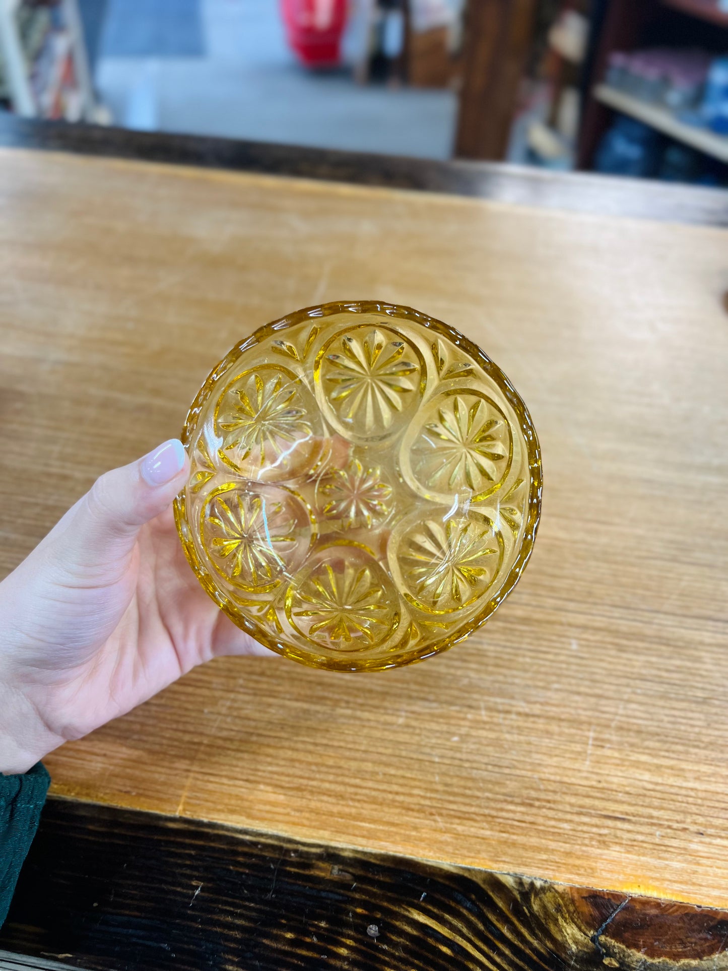 Vintage Indiana Glass Amber Starburst Dish