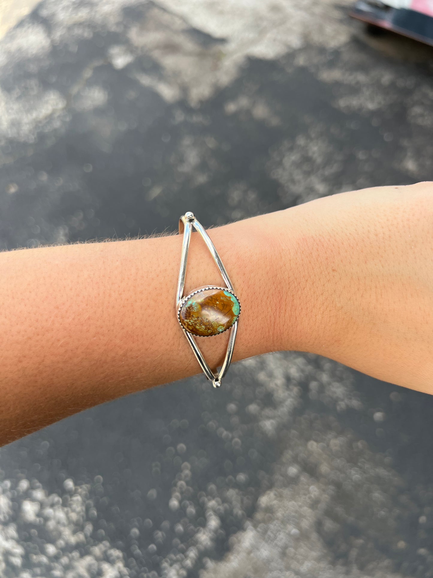 Genuine Green Turquoise Sterling Silver Oval Cuff Bracelet