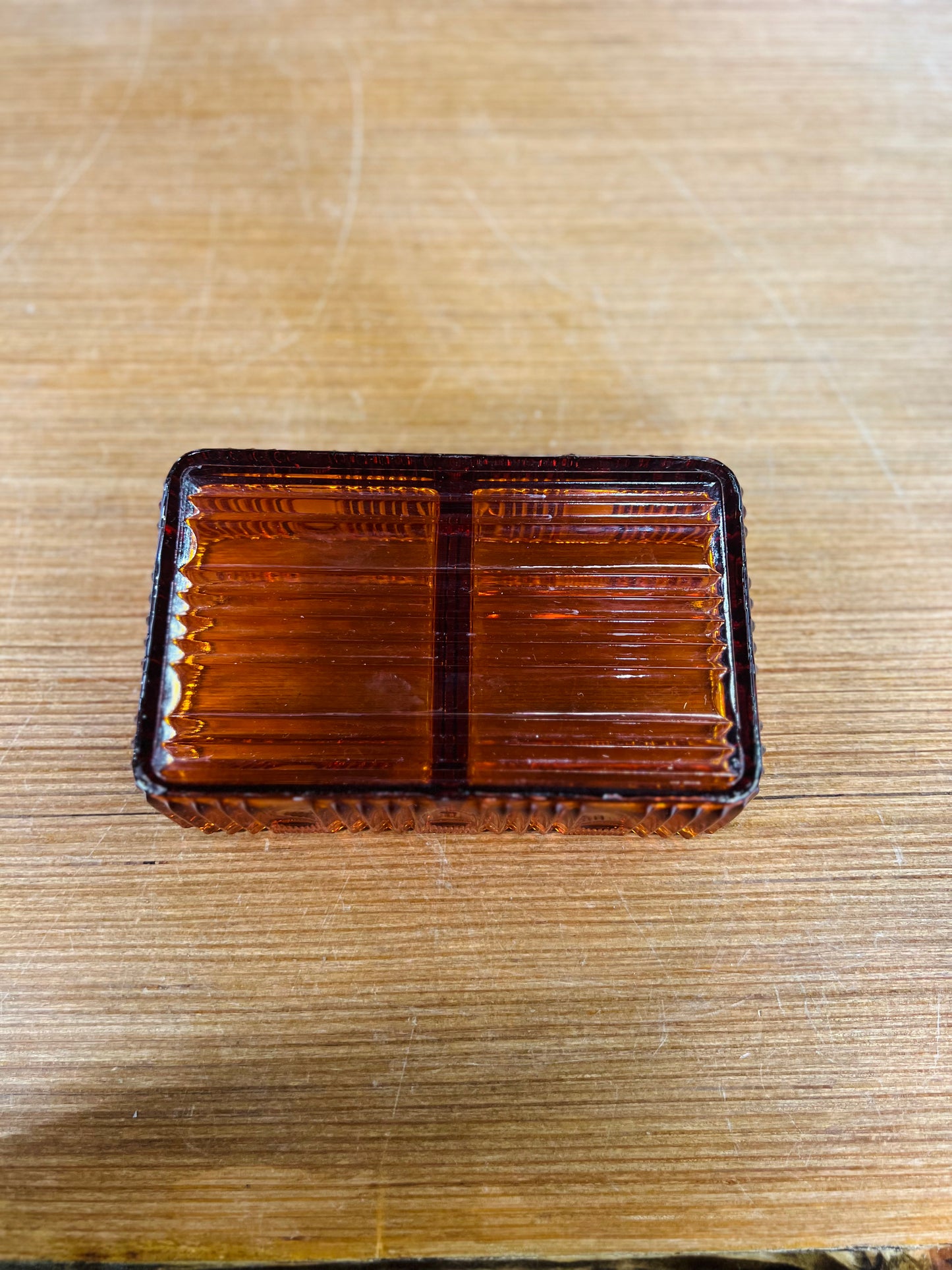 Vintage Indiana Glass Divided Amber Dish