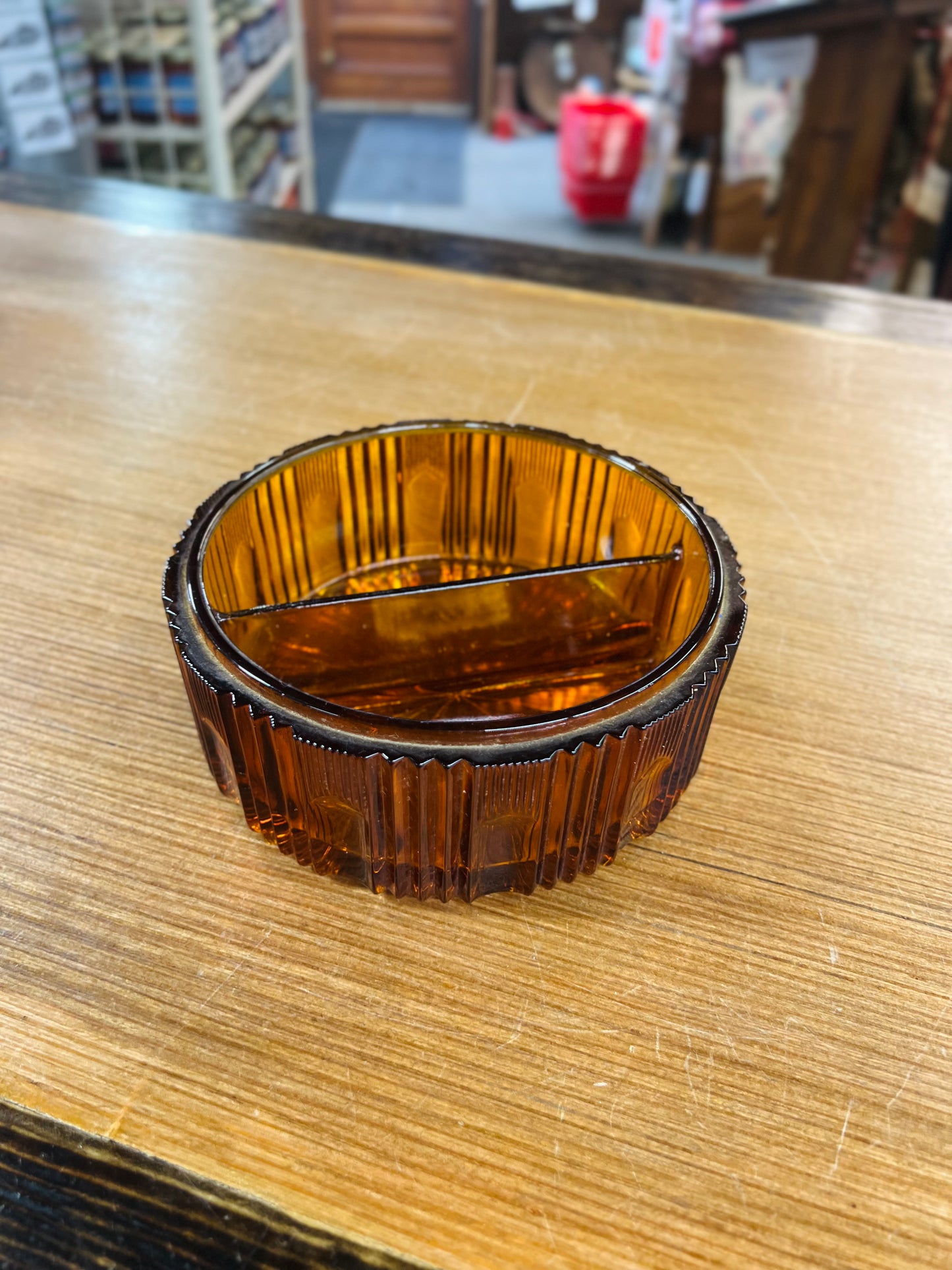 Vintage Indiana Glass Amber Divided Candy Dish - No Lid