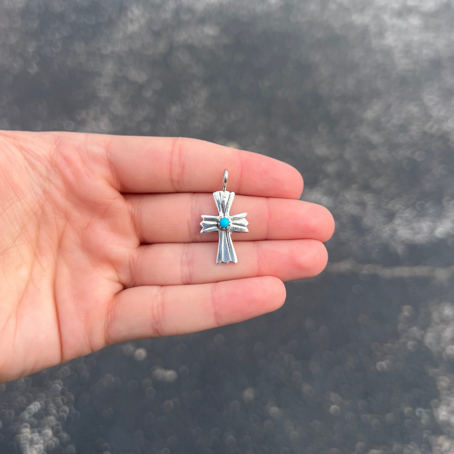 Navajo Sterling Silver Natural Turquoise Cross Pendant