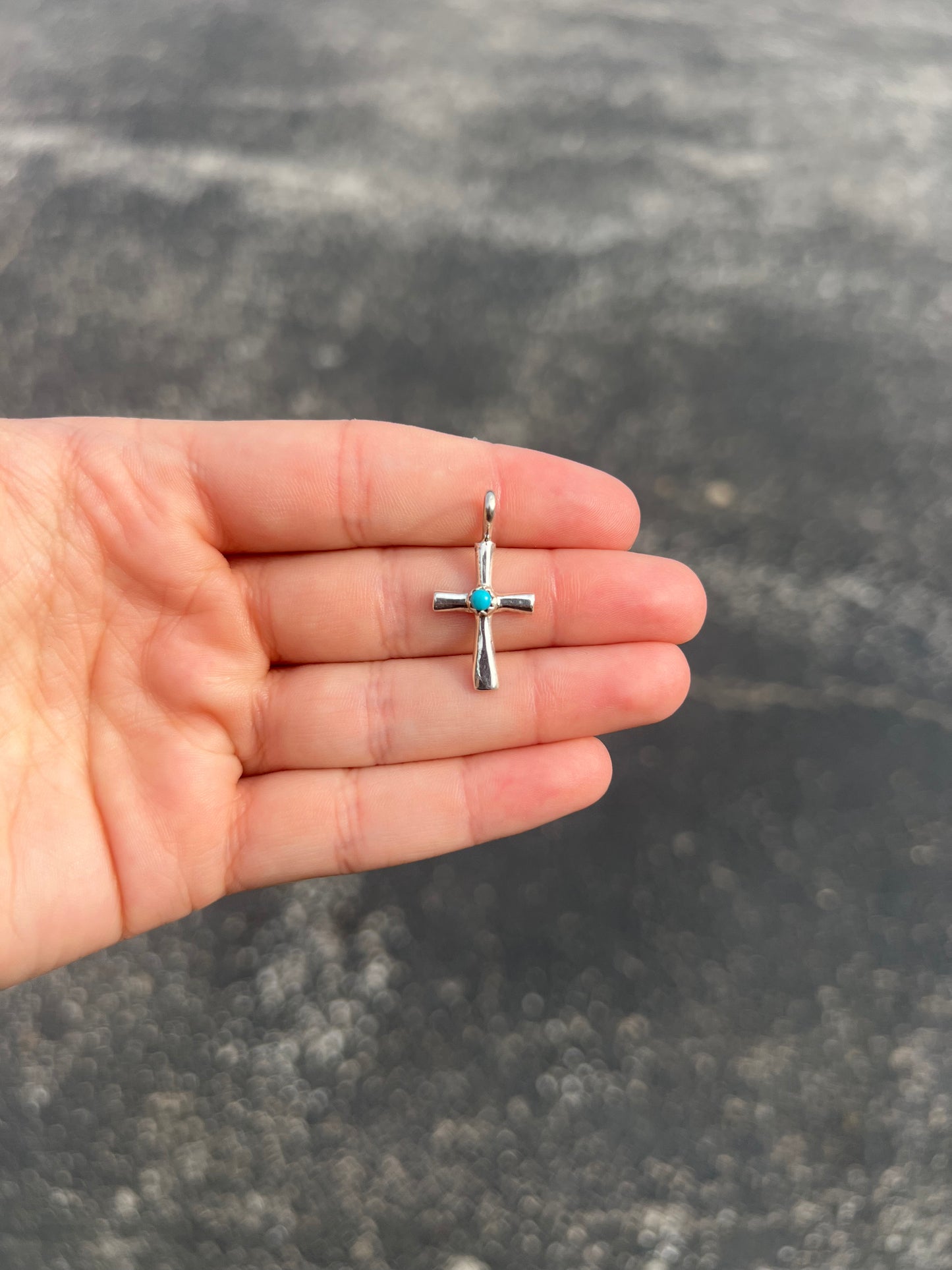 Navajo Genuine Turquoise 3mm Stud Sterling Silver Cross Pendant