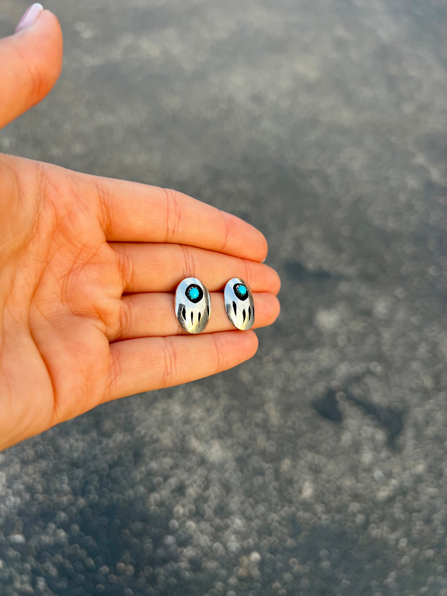 Genuine Turquoise Bear Paw Shadowbox Sterling Silver Stud Earrings