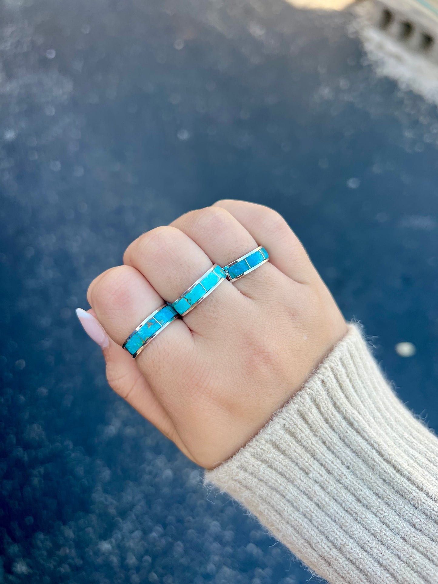 Genuine Turquoise 4 Stone Inlay Ring