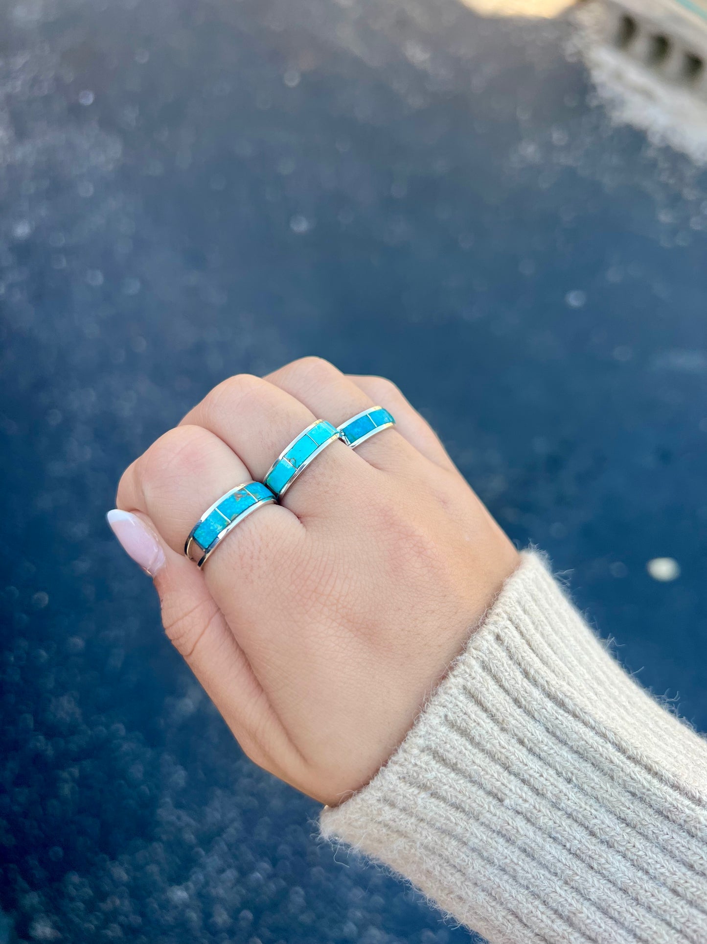 Genuine Turquoise 4 Stone Inlay Ring
