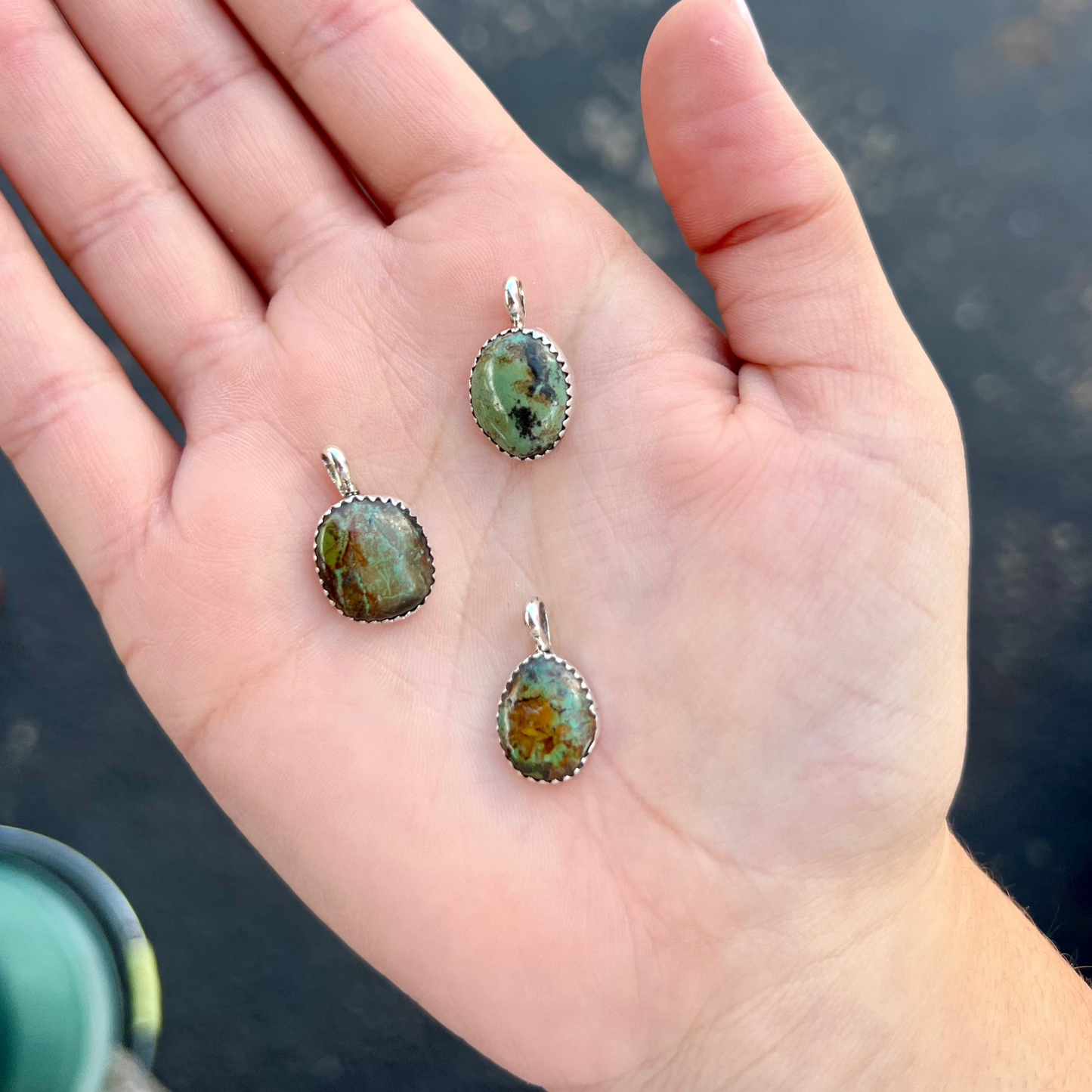 Genuine Turquoise Green Sterling Silver Pendant