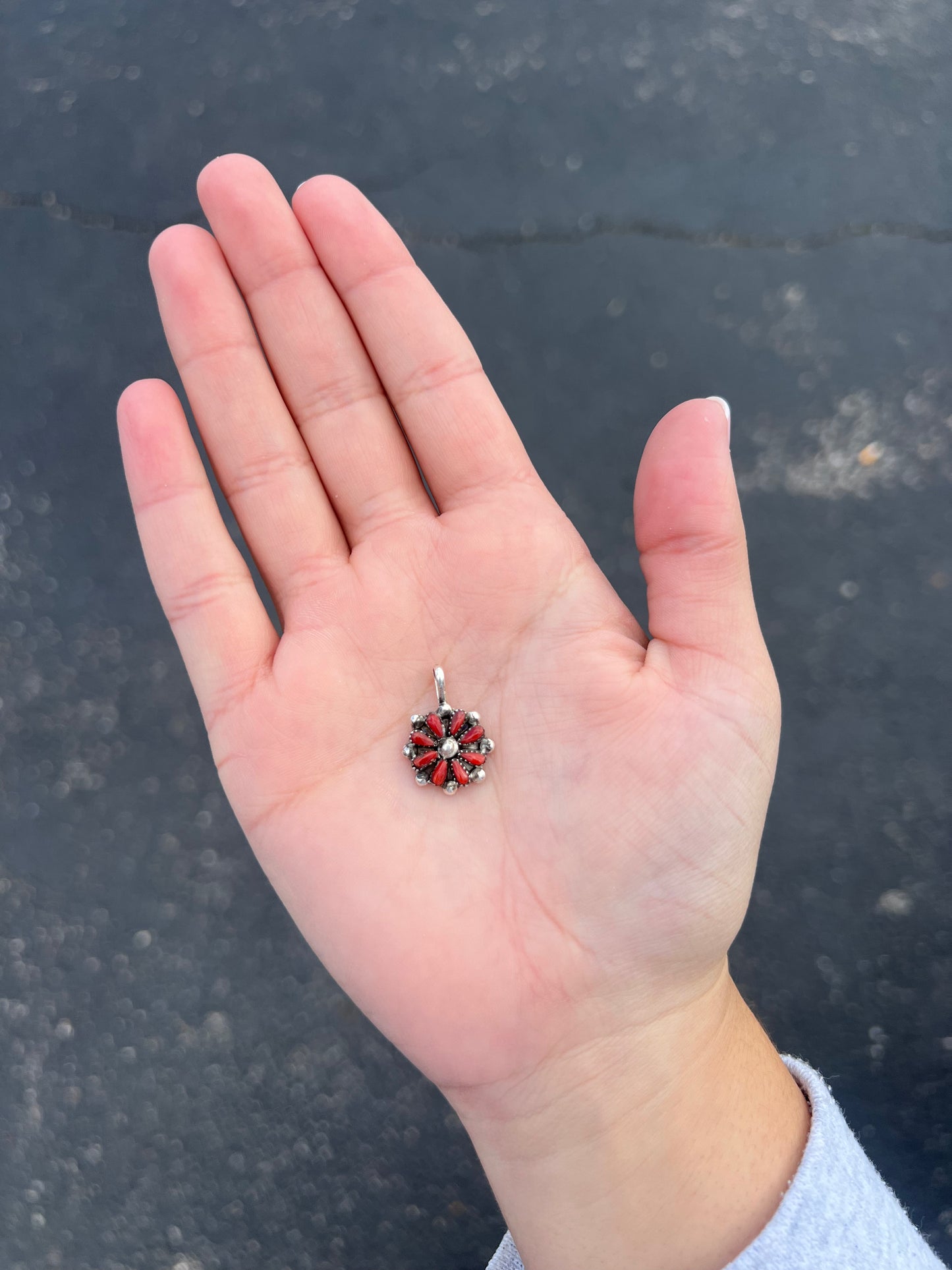 Genuine Coral Sterling Silver Petti Point Flower Cluster Pendant