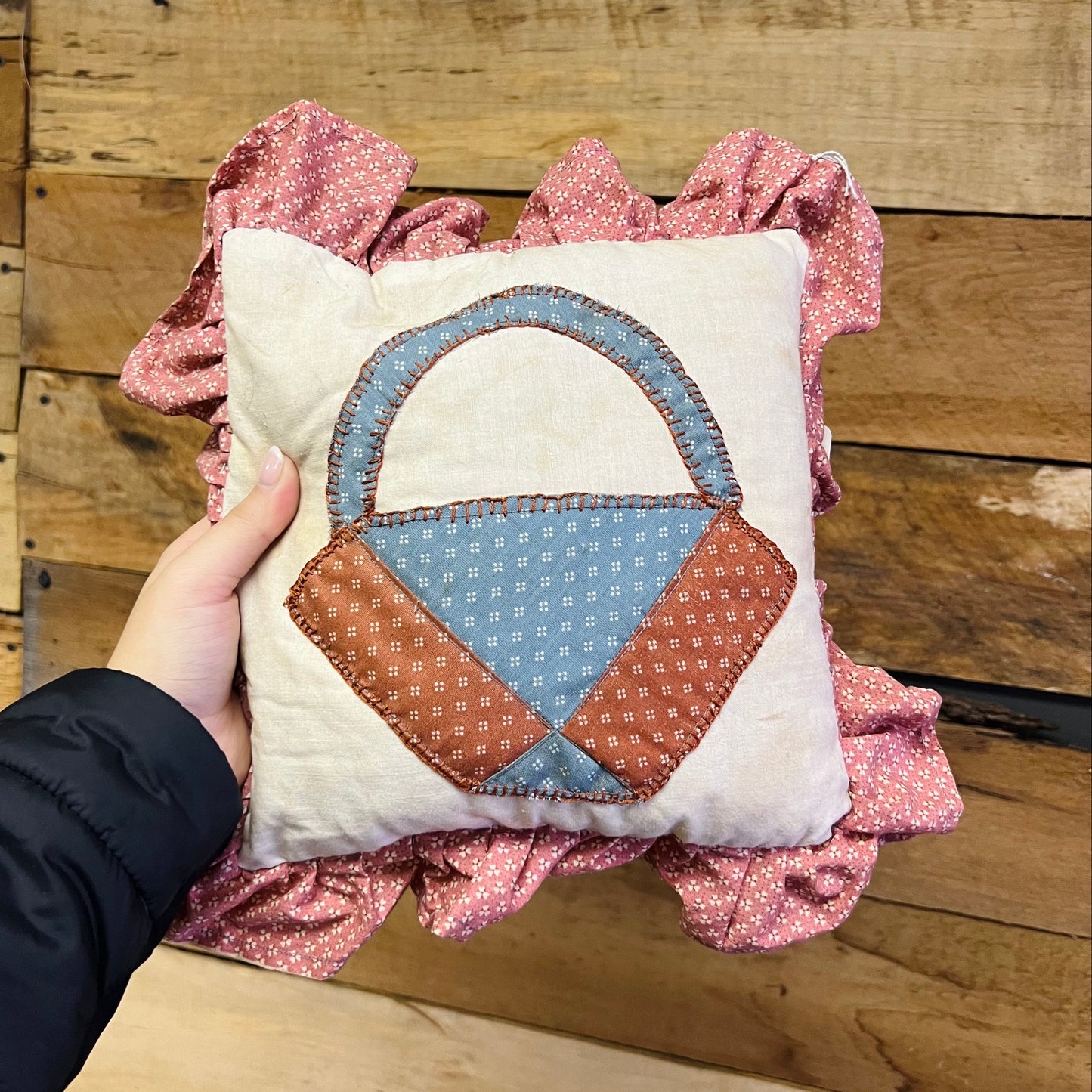Vintage Quilt Block Basket Pillow