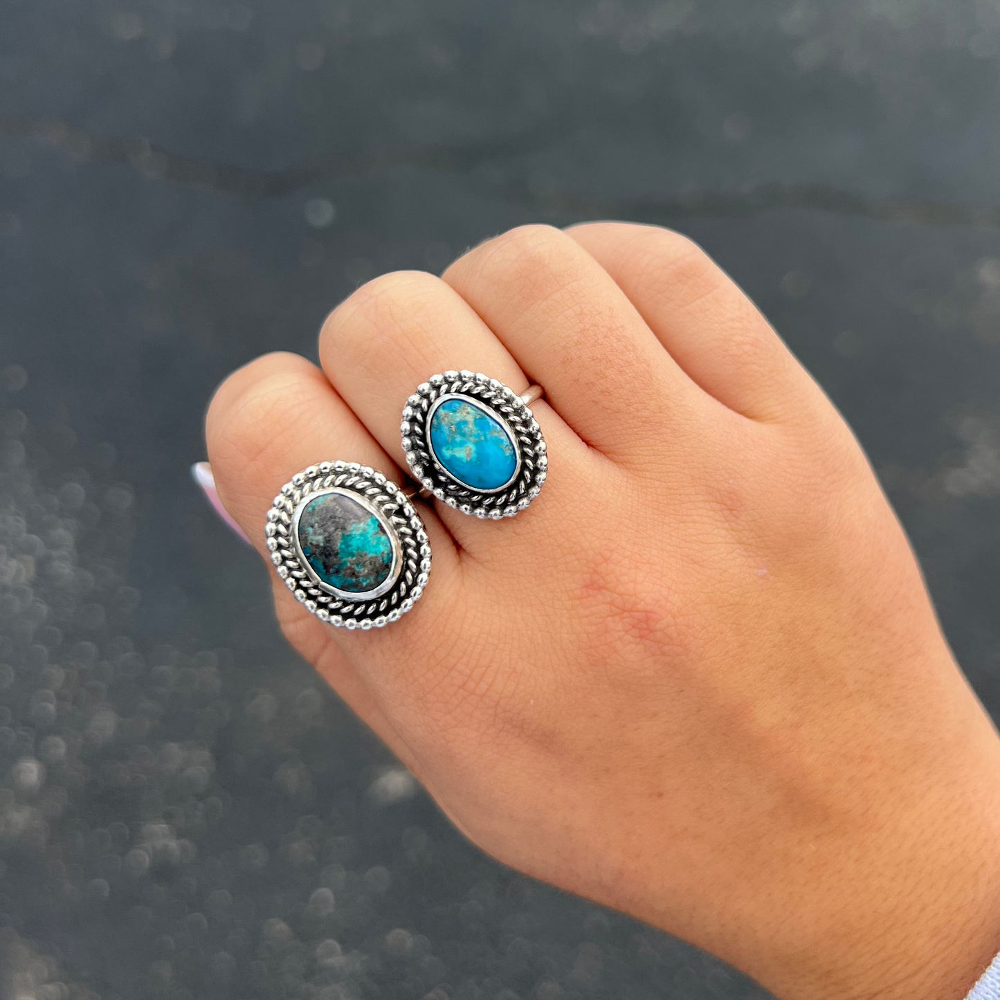 Authentic Kingman Twist Border Sterling Silver Ring