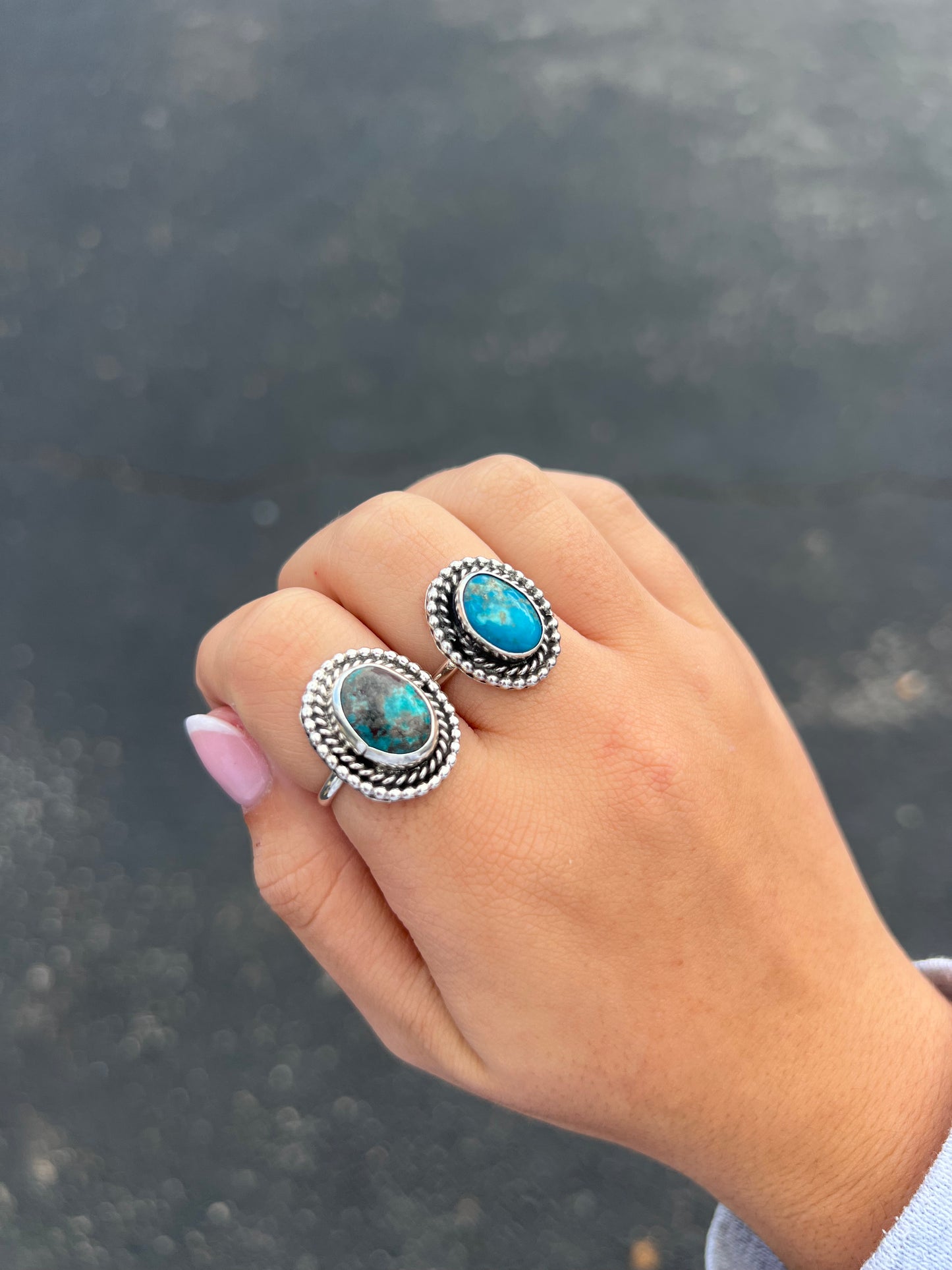 Authentic Kingman Twist Border Sterling Silver Ring