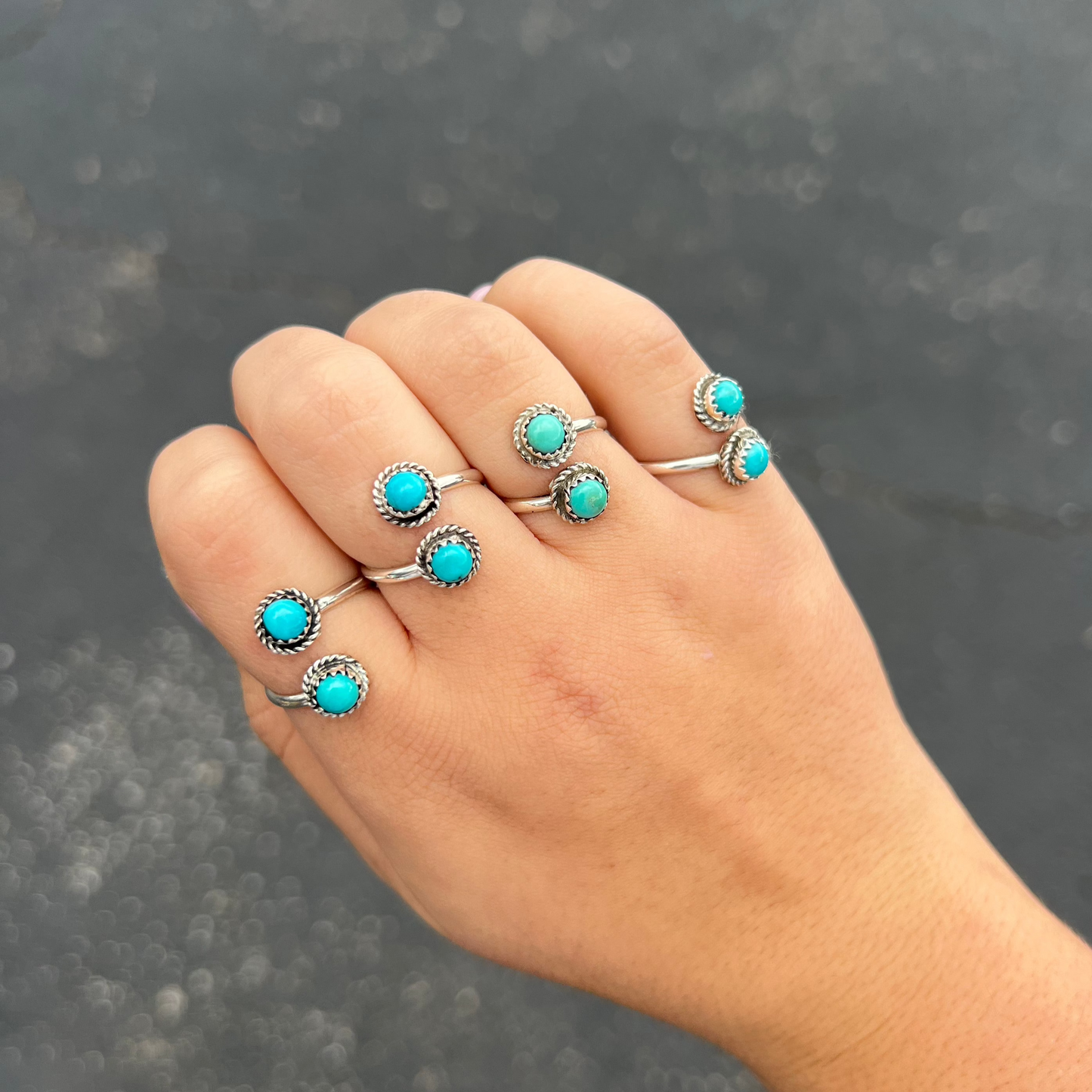 Genuine Turquoise Sterling Silver Wrap Ring with Twist Border