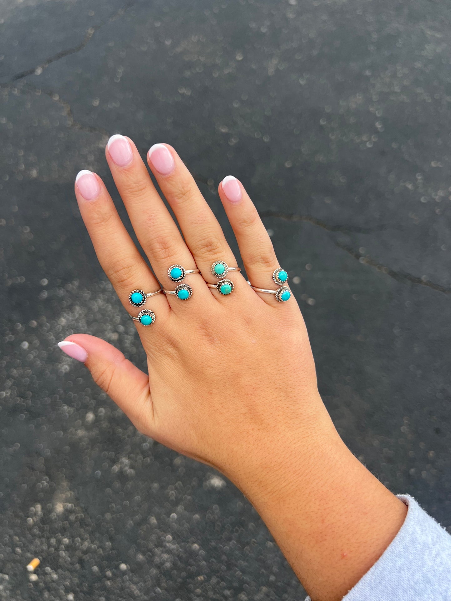 Genuine Turquoise Sterling Silver Wrap Ring with Twist Border
