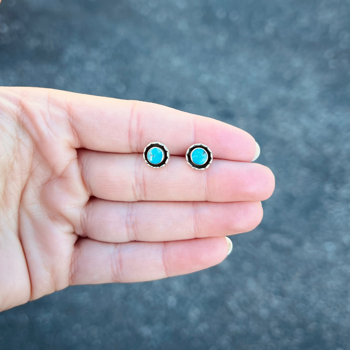 Zuni Round Inlay Turquoise Stud Sterling Silver Earrings
